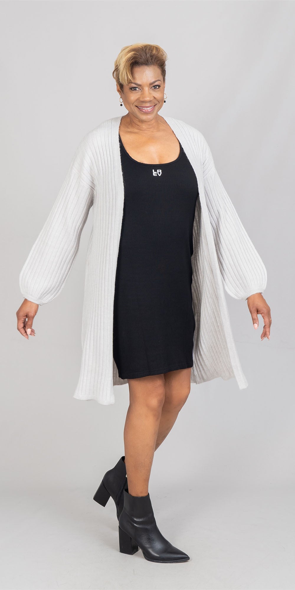 Freshman 5T511442LBE - Tin Grey Heather - Ribbed Sweater PlusSize Cardigan