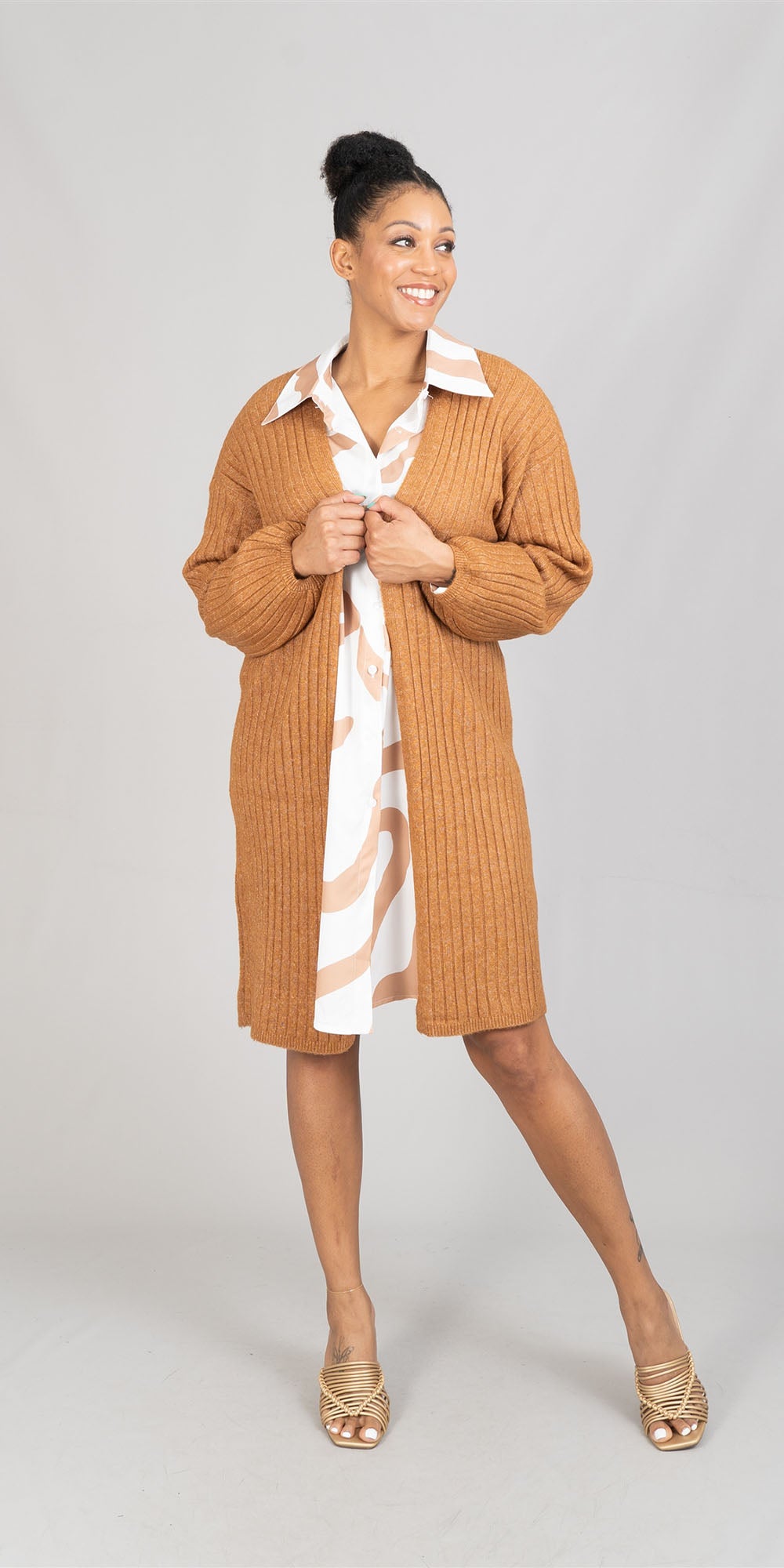 Freshman 5T511442LBE - Toffee Bar - Ribbed Sweater PlusSize Cardigan