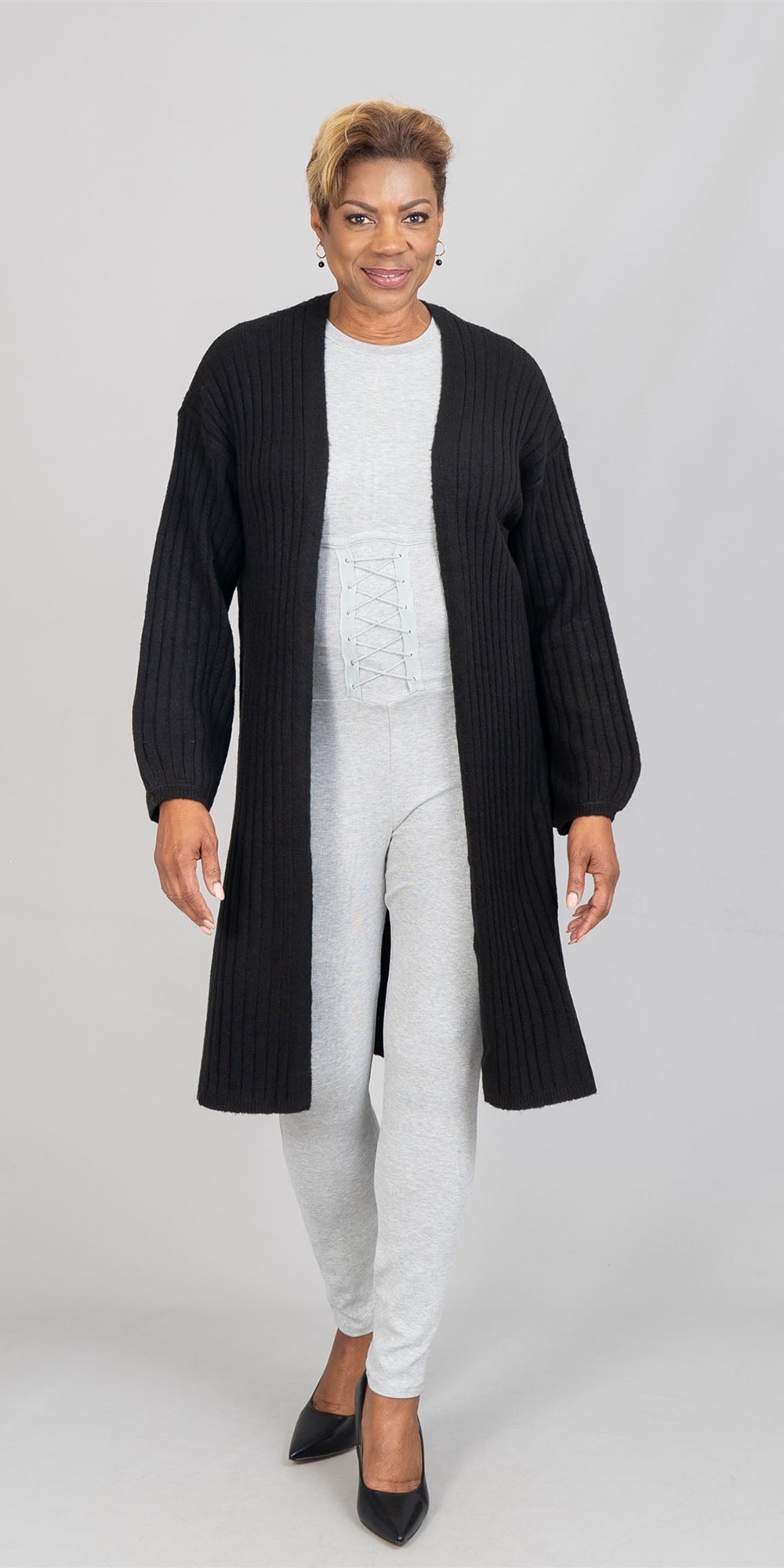 Freshman 5T511442LBE - Black Night - Ribbed Sweater PlusSize Cardigan