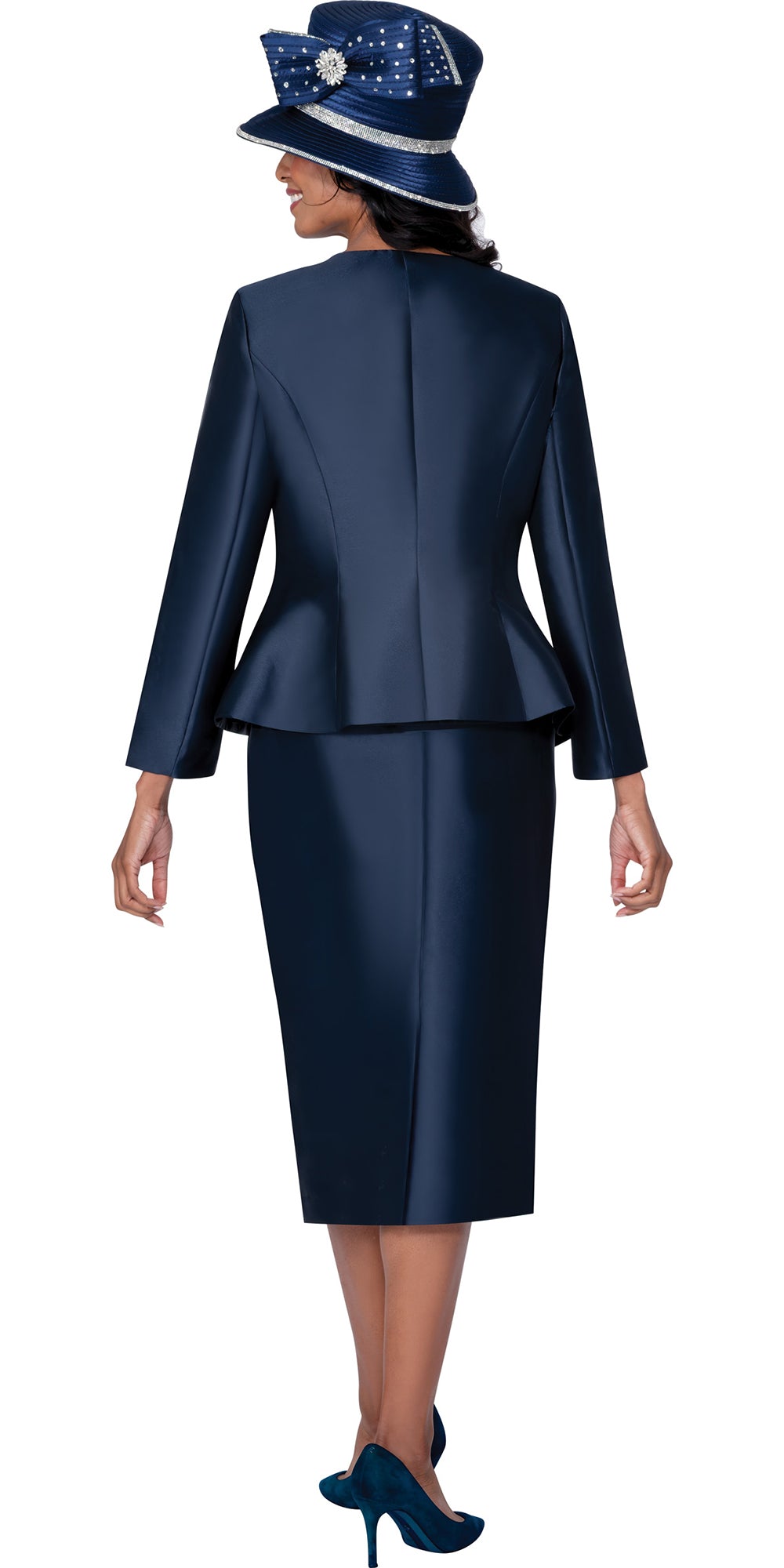 GMI 400593 - Navy - 3 pc Twill Bow & Crystal Skirt Suit
