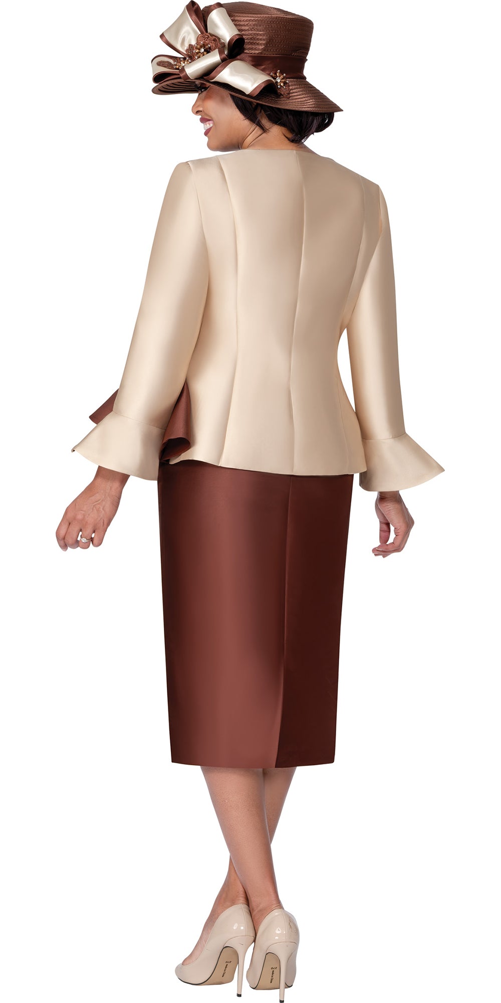 GMI 400992 - Champagne Brown - Twill Two Tone Skirt Suit