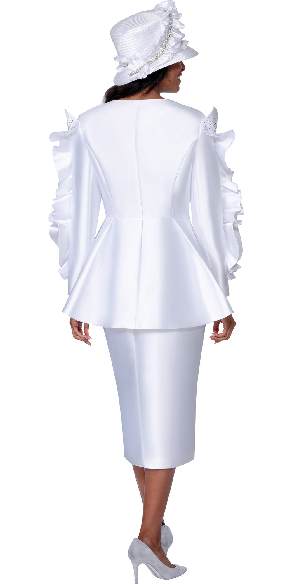 GMI 401032 - White - Twill Ruffle Trim Skirt Suit