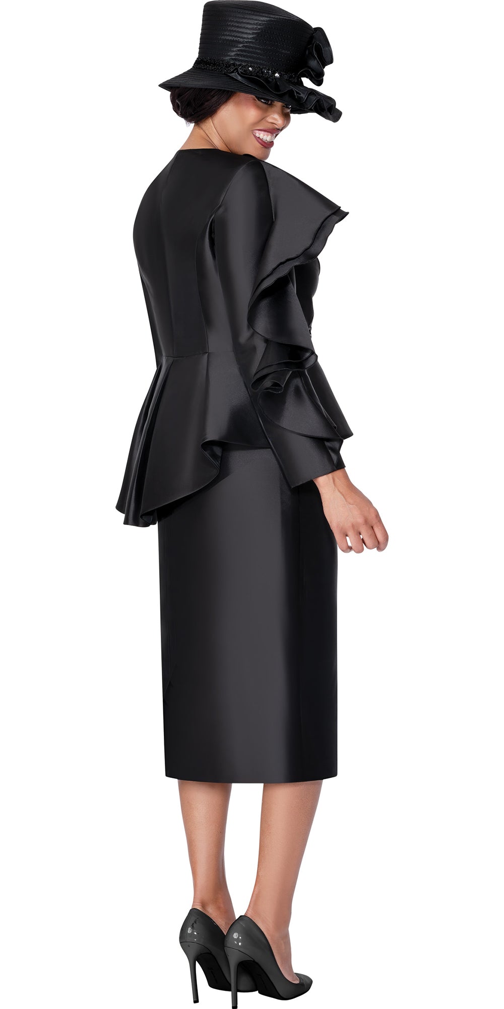 GMI 401042 - Black - Shoulder Detail Twill Skirt Suit