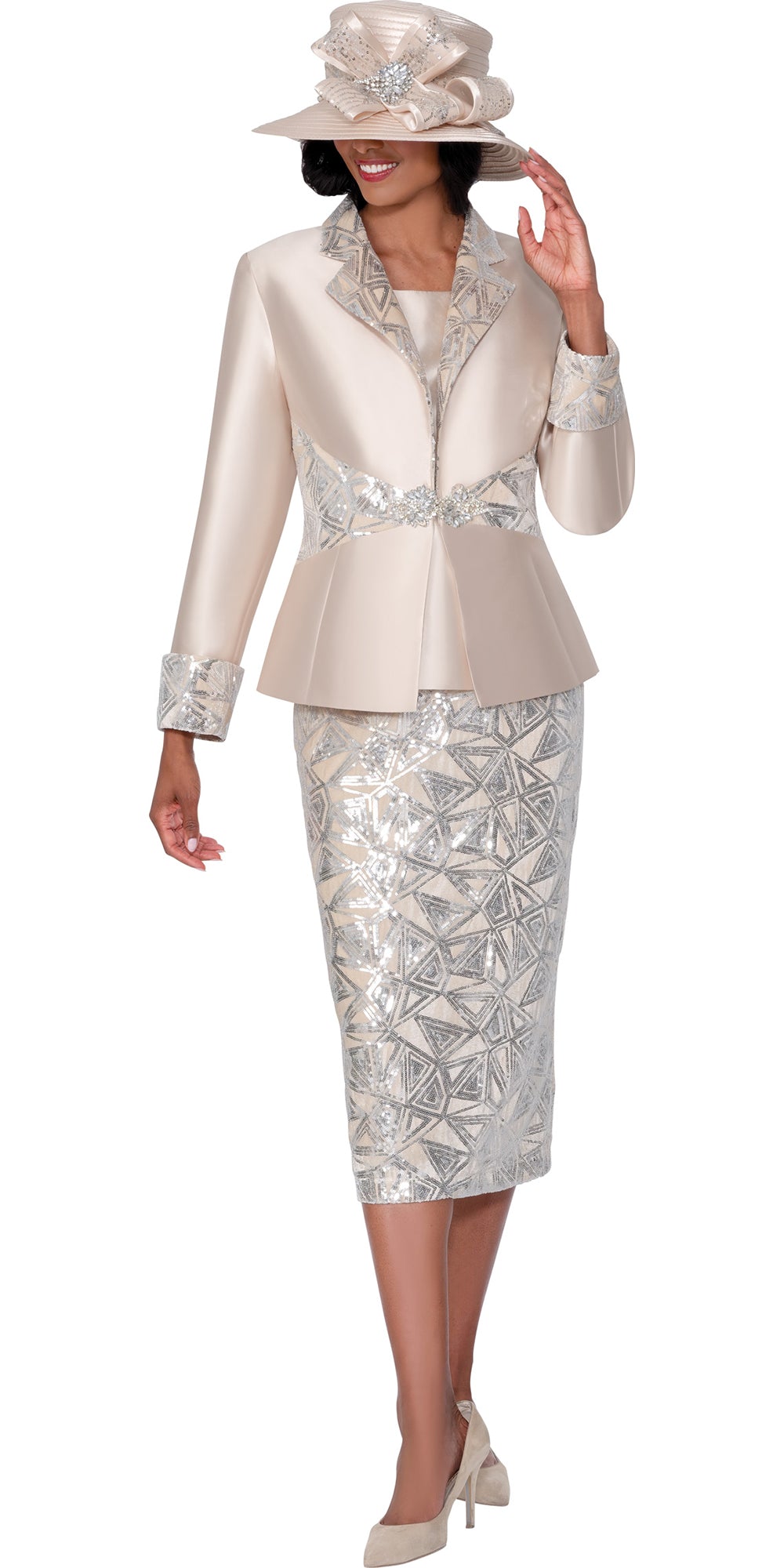 GMI 401053 - Champagne - 3 pc Novelty Fabric Skirt Suit