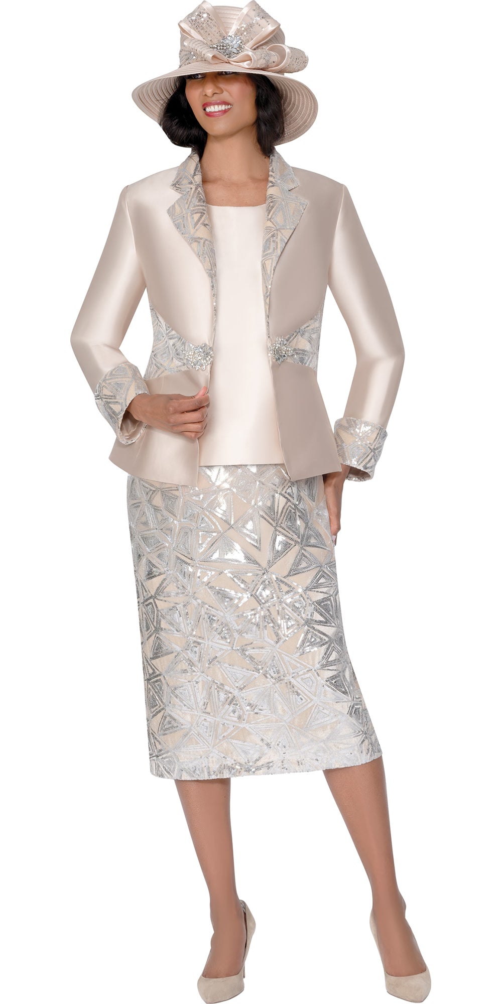 GMI 401053 - Champagne - 3 pc Novelty Fabric Skirt Suit