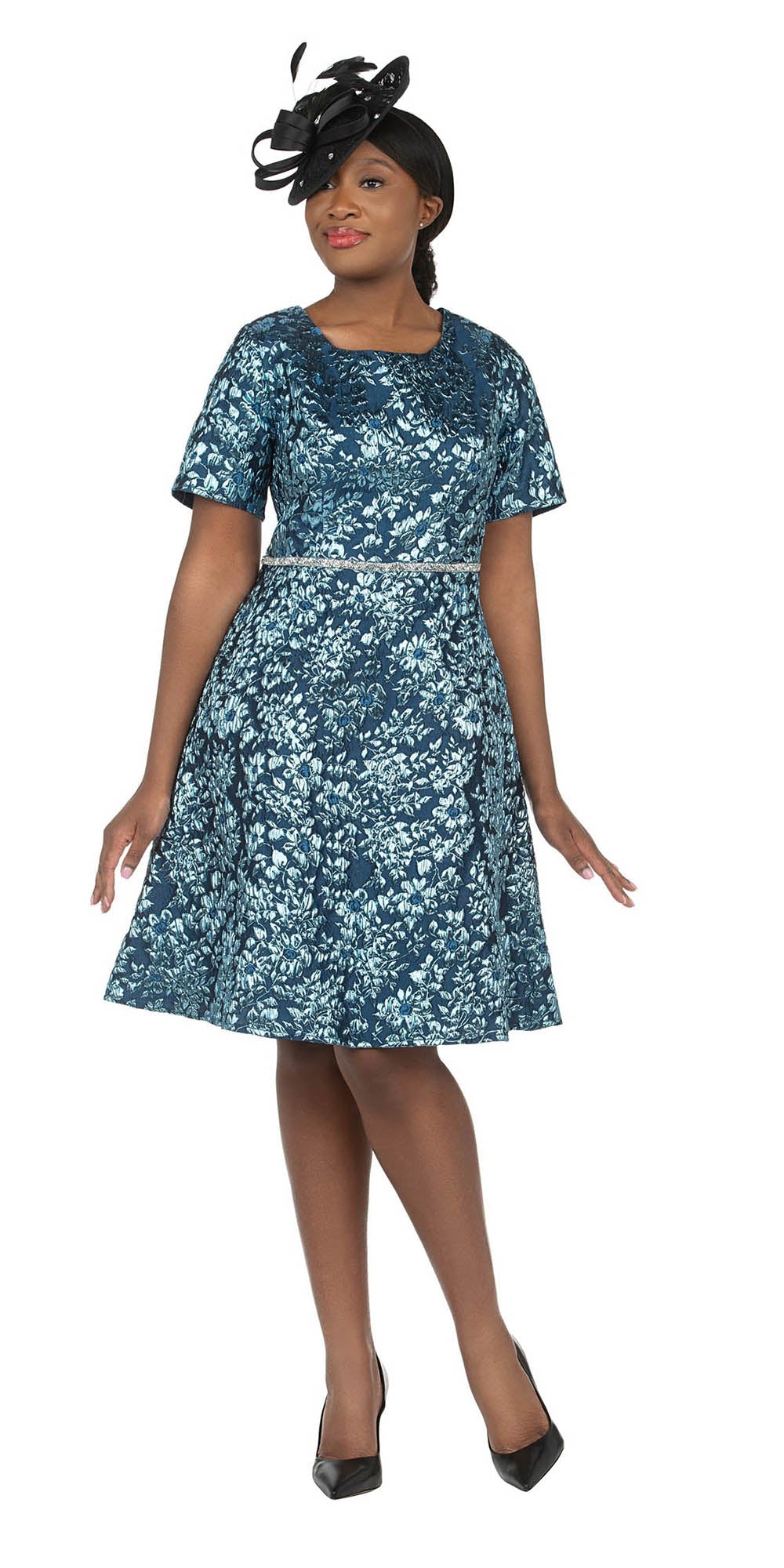 Giovanna D1555 - Navy - Short Sleeve Brocade Dress