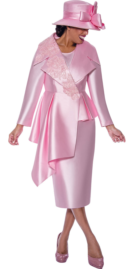 GMI - 10083 - Pink - 2 PC Asymmetric High Low Embellished Twill Skirt Suit