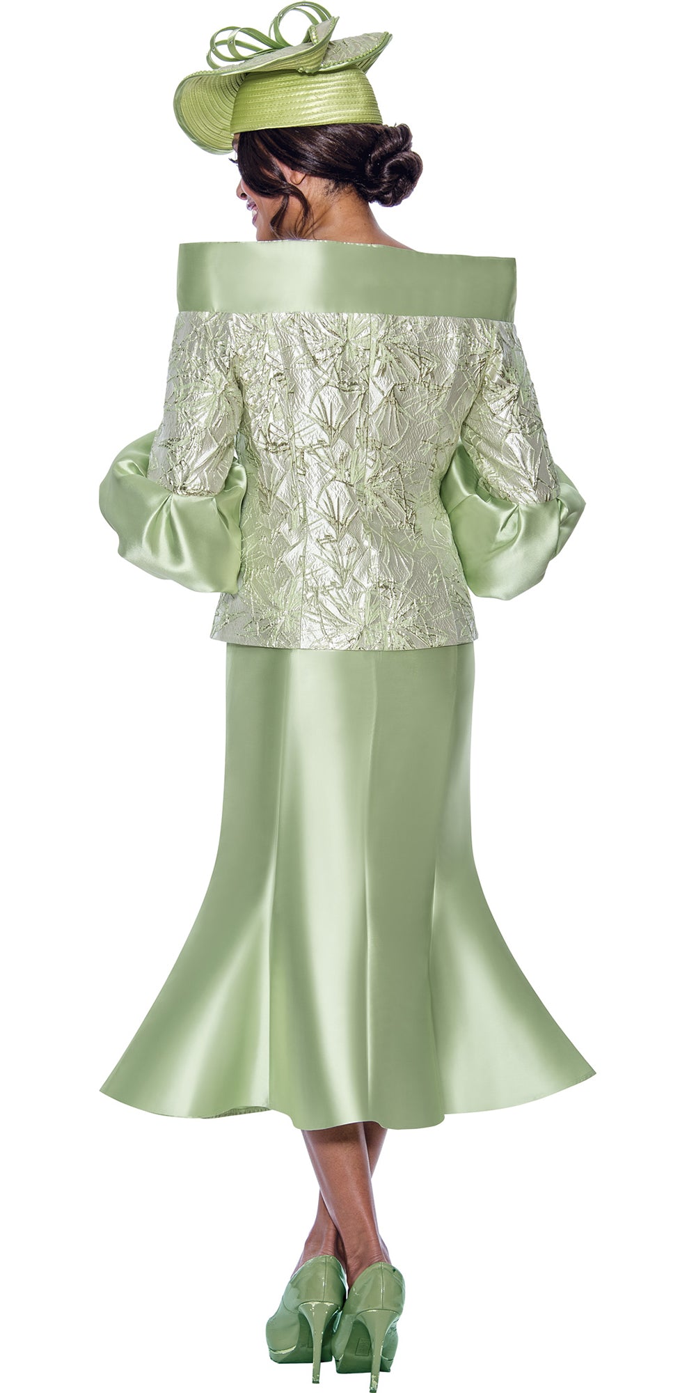 GMI - 10152 - Green - 2 PC Jacquard / Twill Portrait Collar Skirt Suit