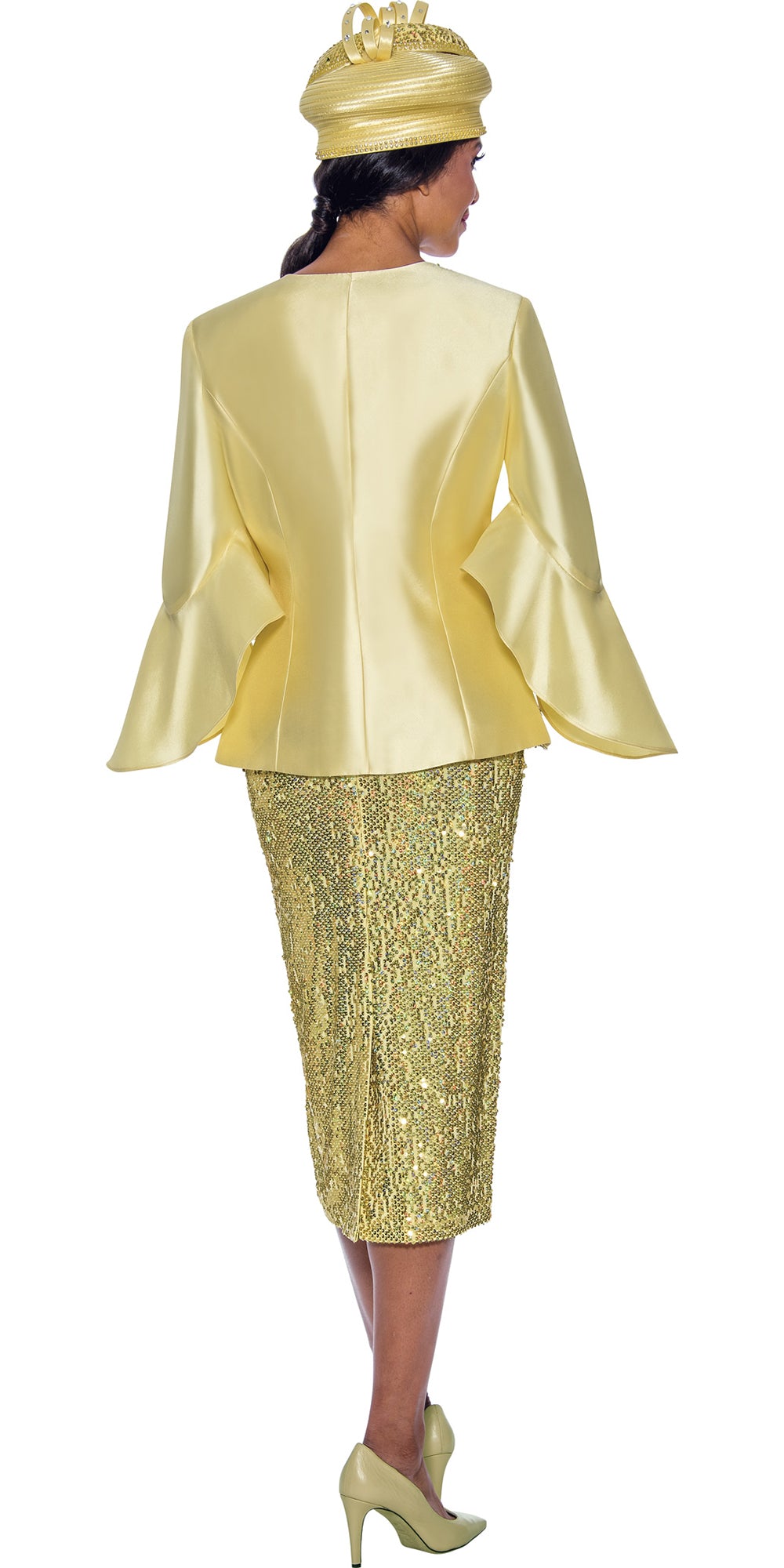 GMI - 10223 - Yellow - 3PC Sequin Skirt Suit with 1/2 Cape Sleeves