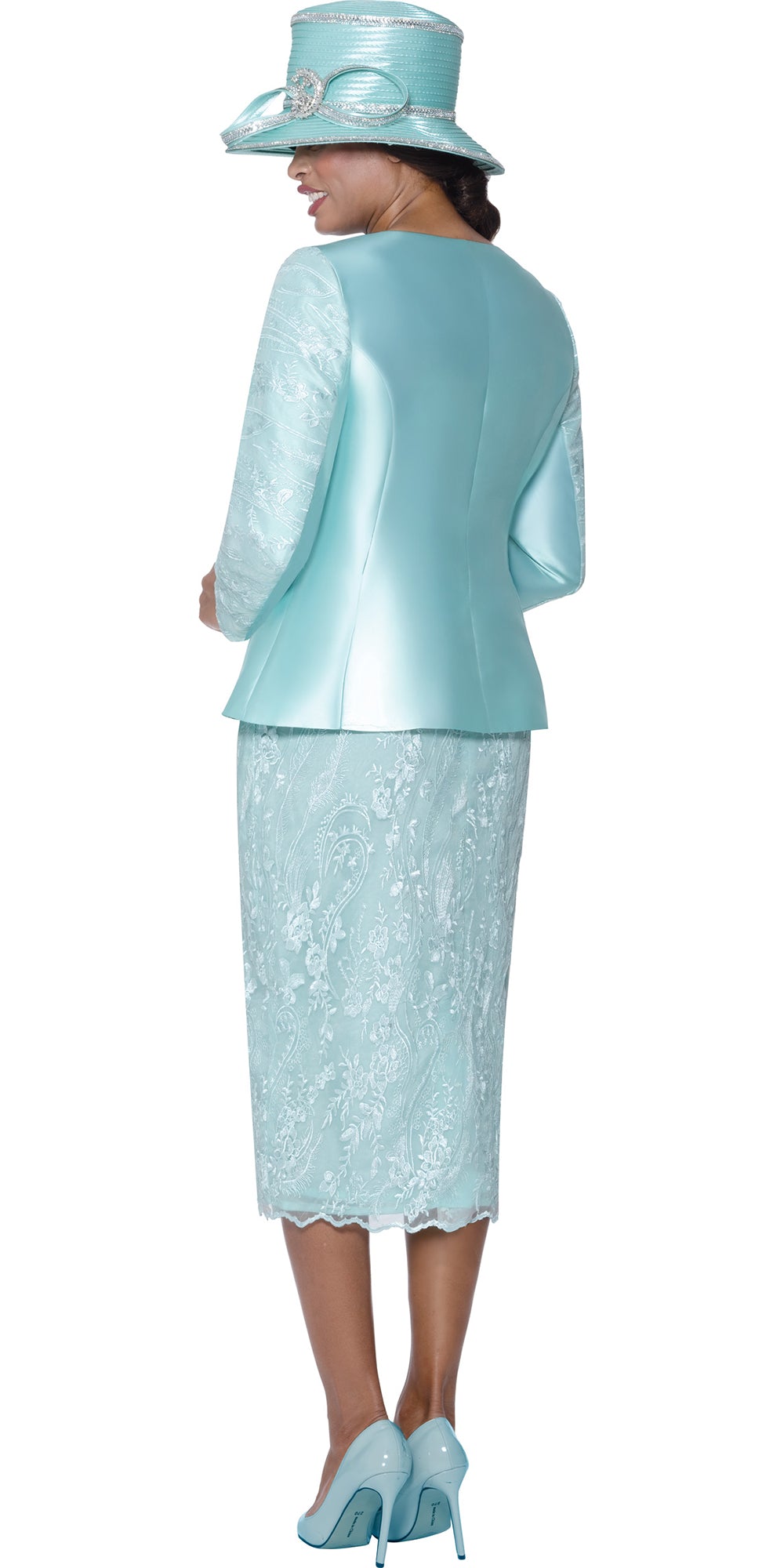 GMI 400982 - Sea Green - Lace and Twill Skirt Suit