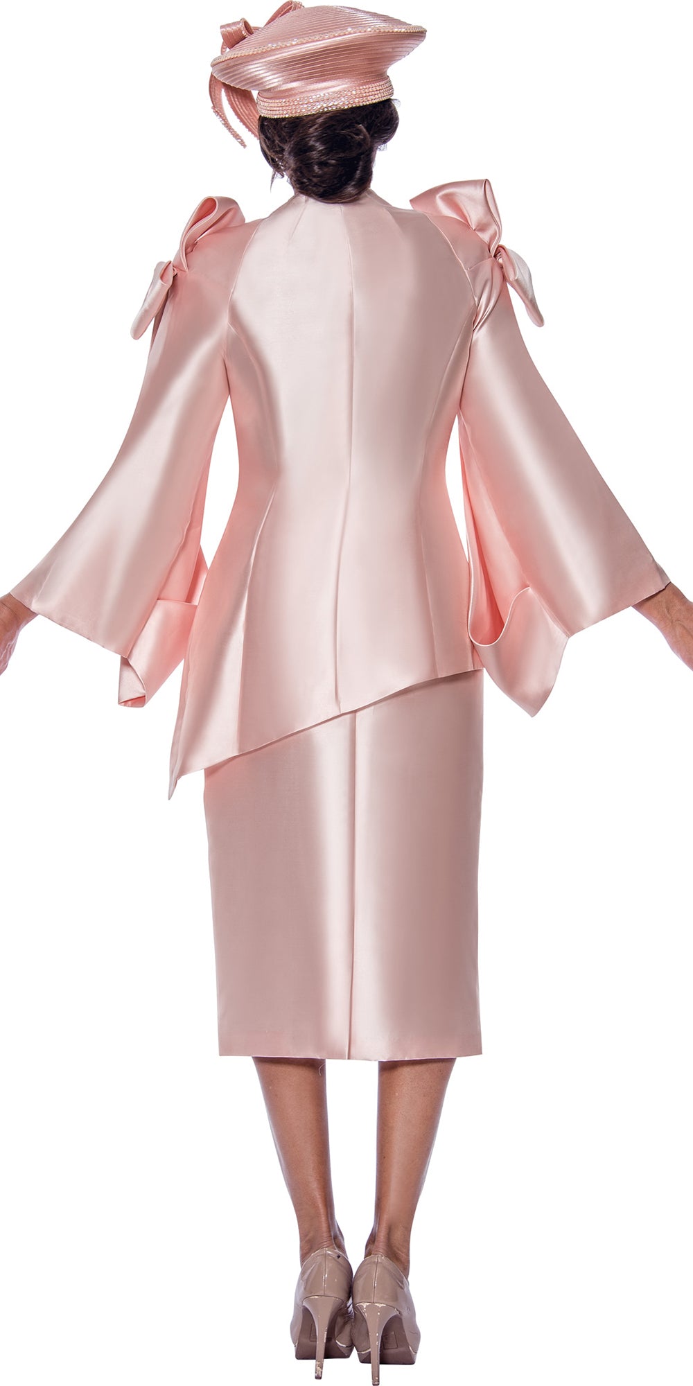 GMI - 9992 - Pink - Shoulder Bow Asymmetrical Twill 3pc Skirt Suit