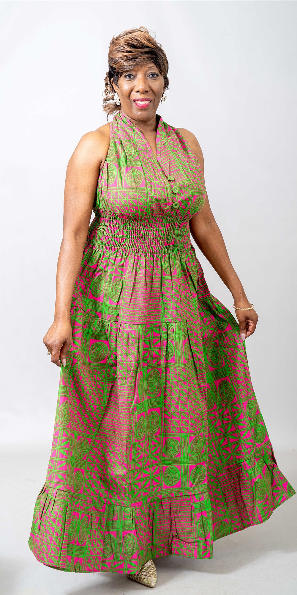 KaraChic 5005 - 585 - African Print Halter Maxi Dress