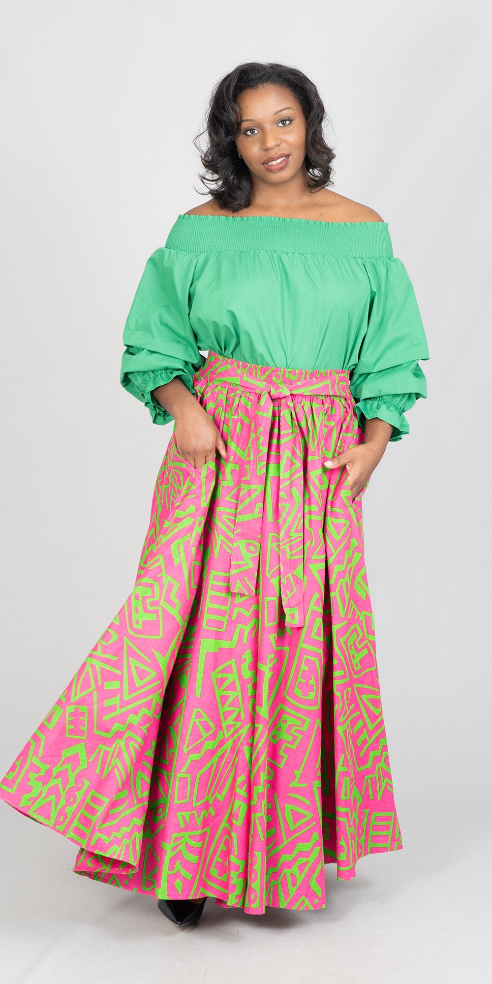 KaraChic 7001-607 - Elastic Waist African Print Maxi Skirt