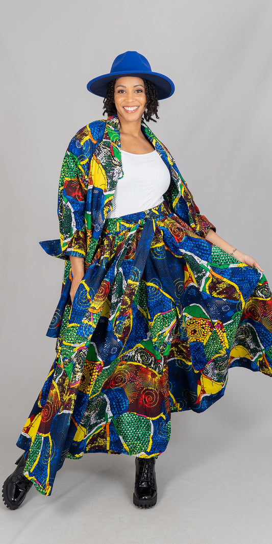 KaraChic 7001-612 Elastic Waist African Print Maxi Skirt