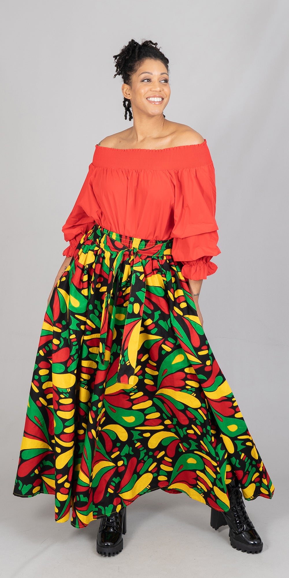 KaraChic 7001-614 Elastic Waist African Print Maxi Skirt