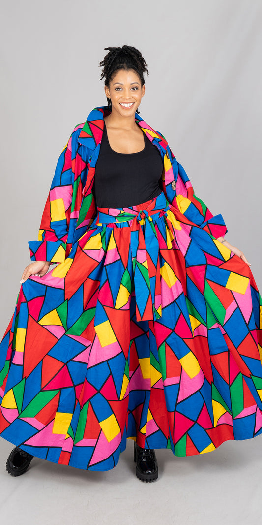 KaraChic 7001-615 Elastic Waist African Print Maxi Skirt