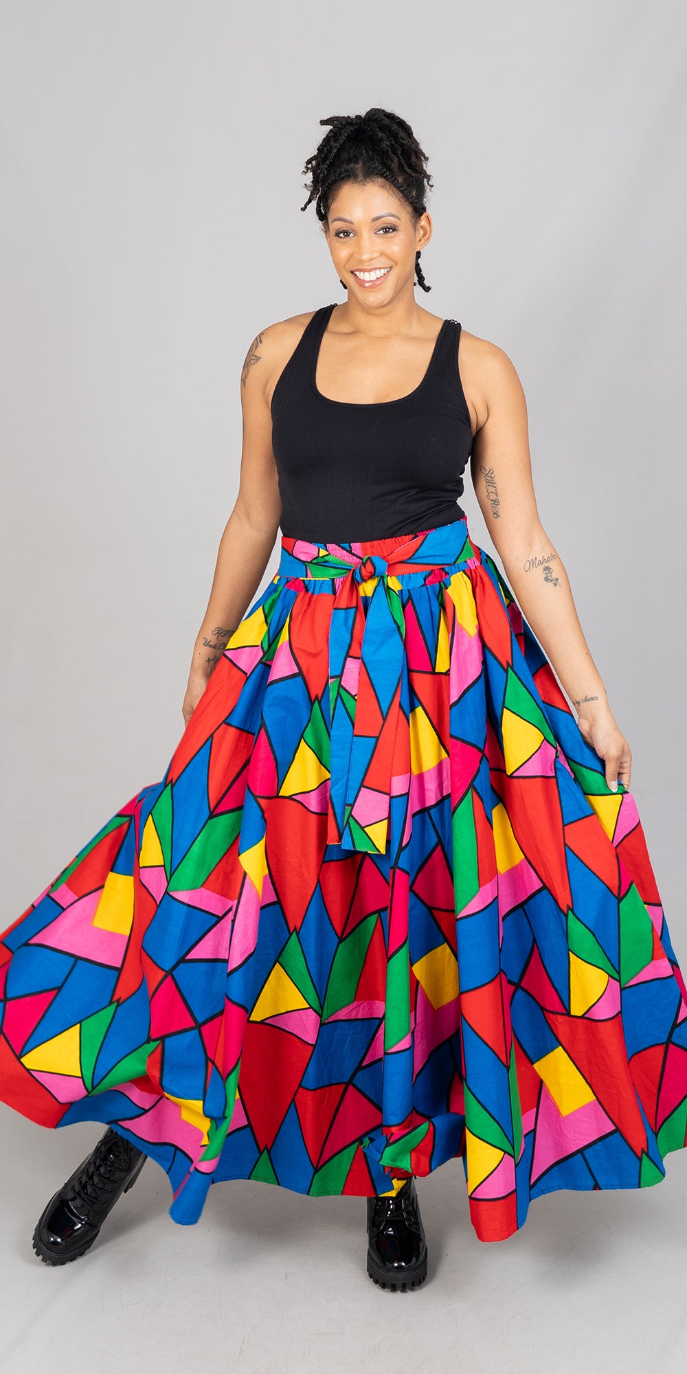 KaraChic 7001-615 Elastic Waist African Print Maxi Skirt
