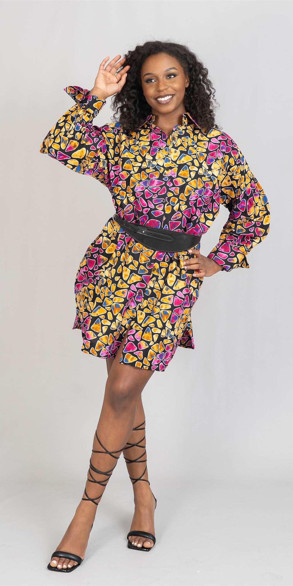 KaraChic 7738 Authentic African Print Button Front Dress