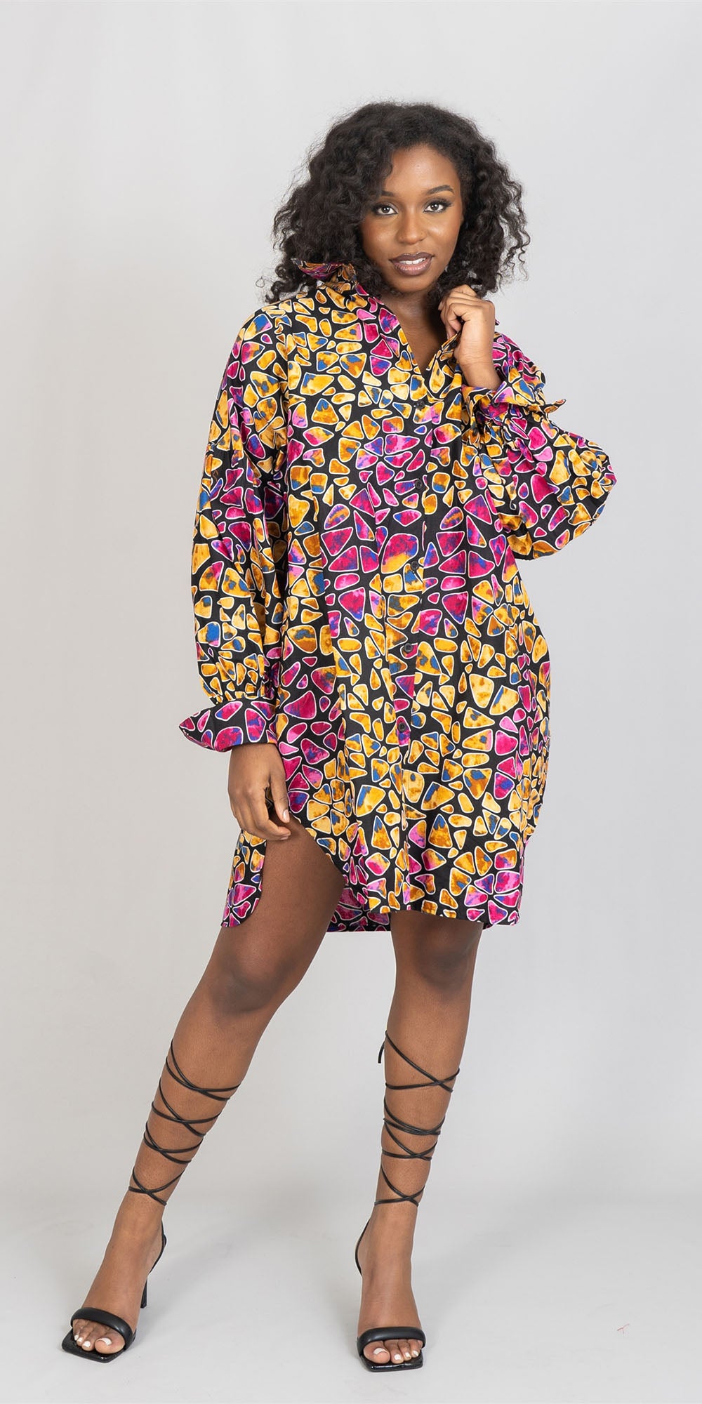 KaraChic 7738 Authentic African Print Button Front Dress