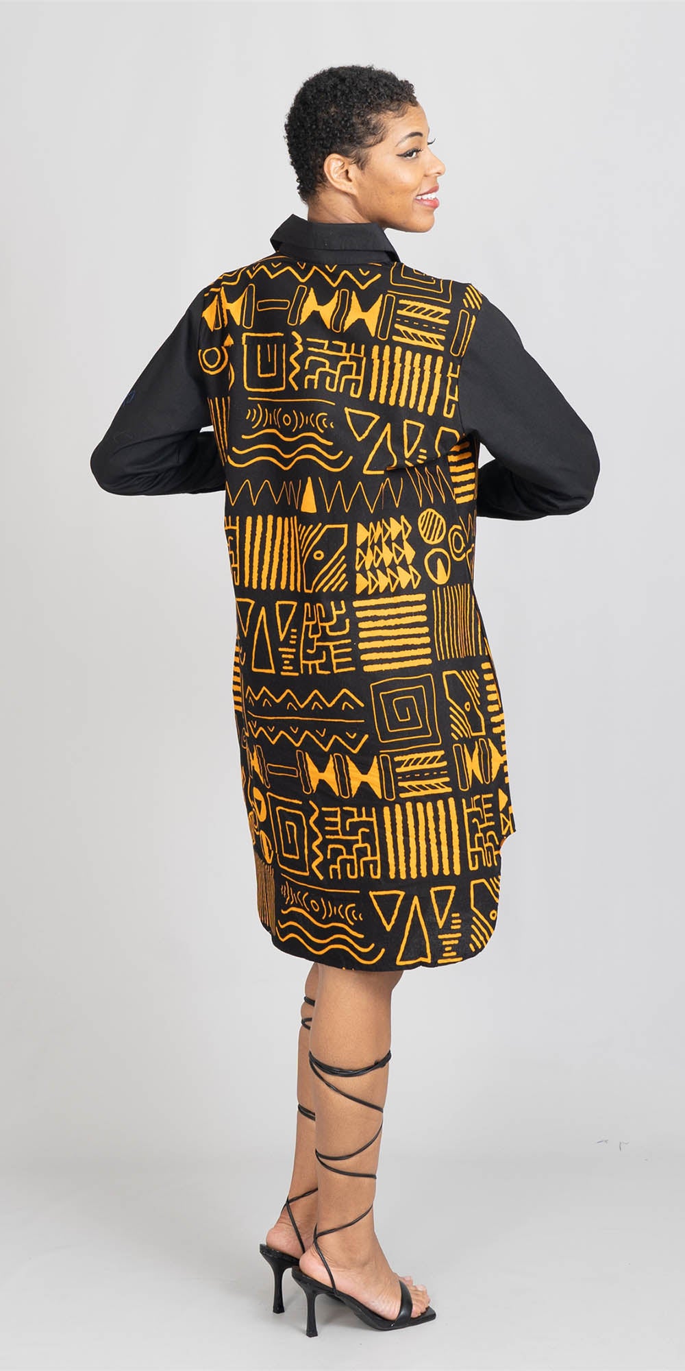 KaraChic 7755A-593 - Long Sleeve African Print and Solid Dress