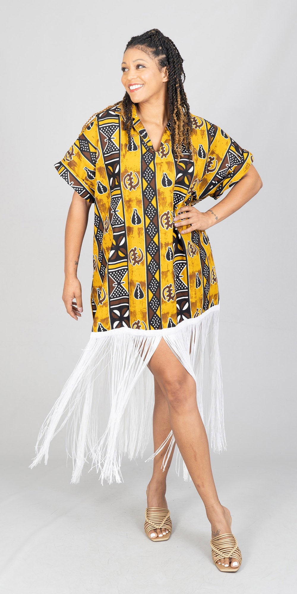 KaraChic 7790-587 -  African Print Fringe Trim Top