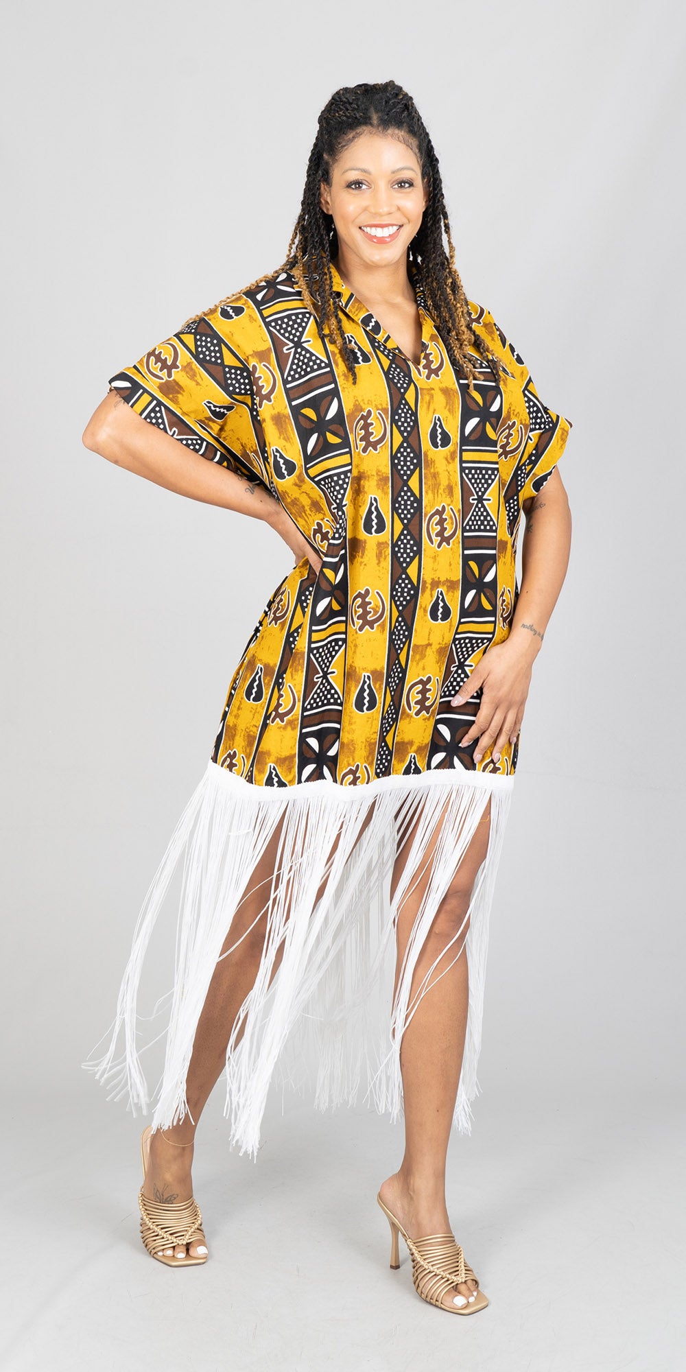 KaraChic 7790-587 - African Print Fringe Trim Top
