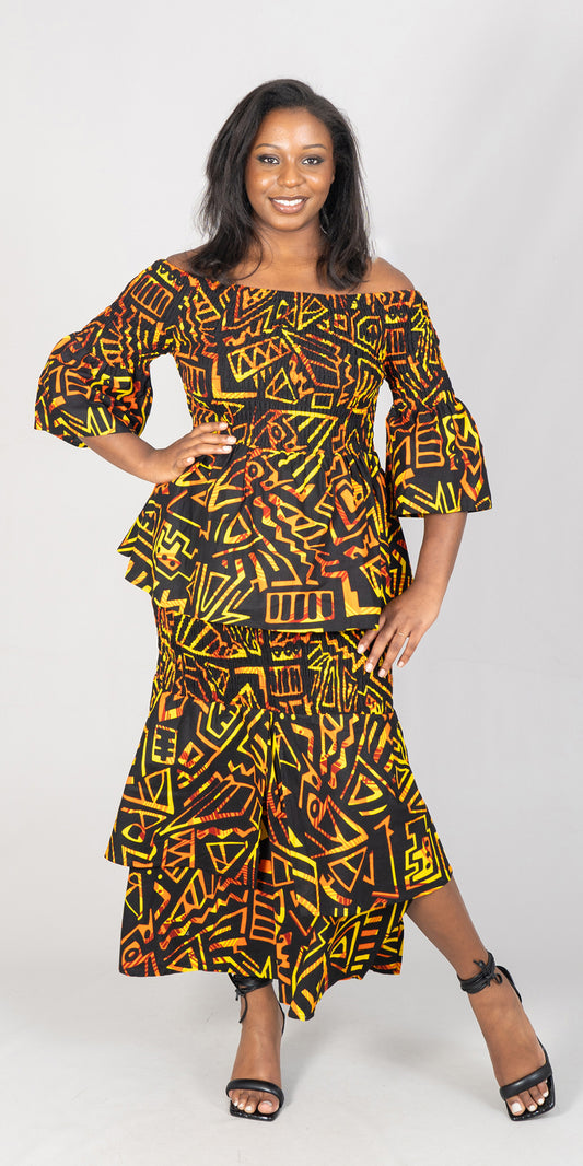 KaraChic 9014-606 - African Print Smocked 2pc Skirt Set