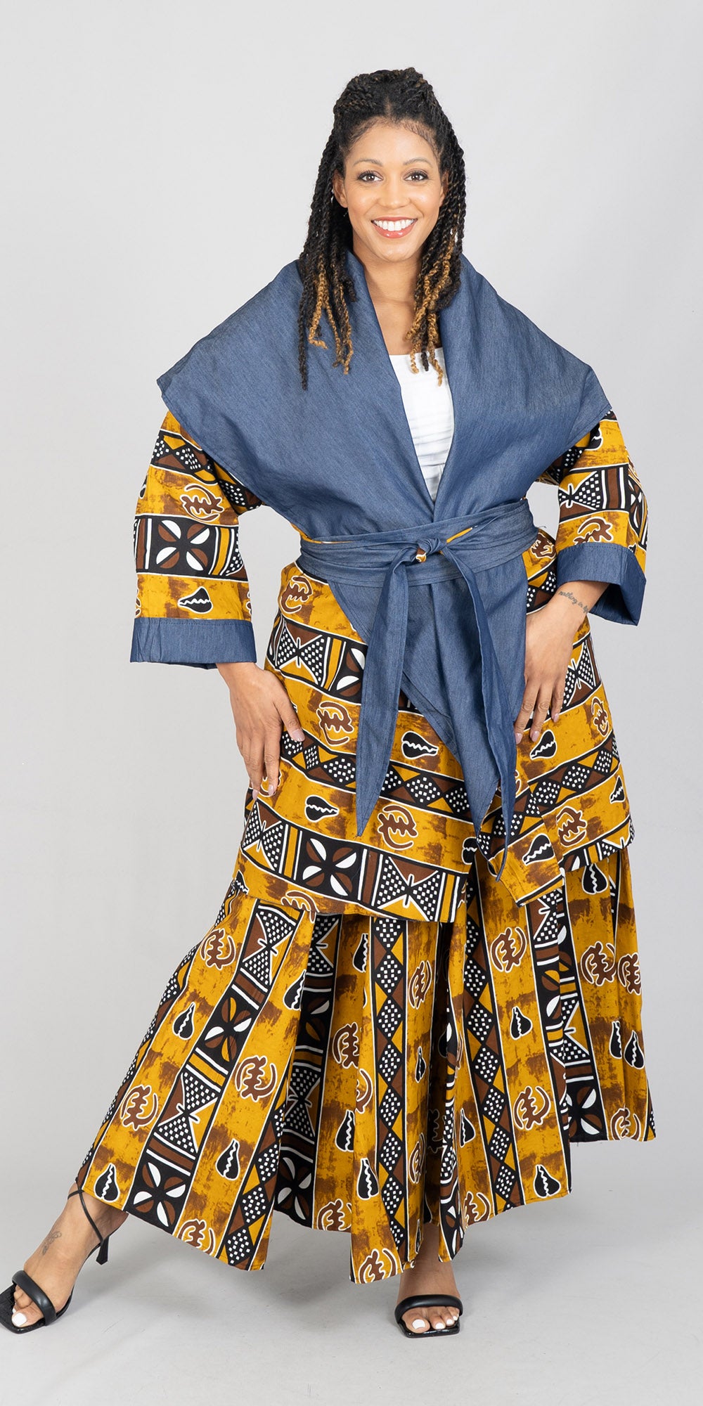 KaraChic 9018PD-587 -  African Print and Denim Reversible Jacket