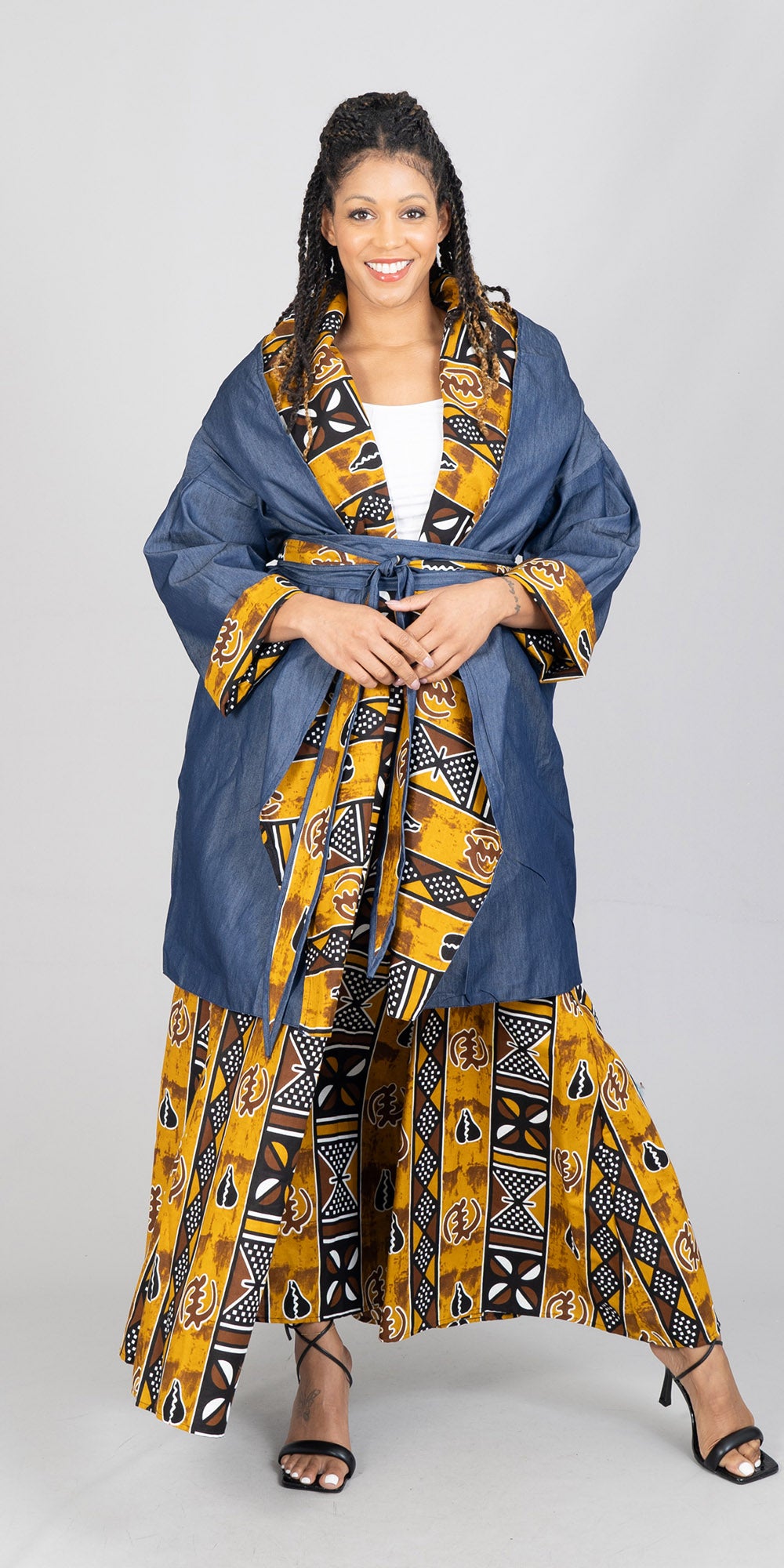 KaraChic 9018PD-587 -  African Print and Denim Reversible Jacket