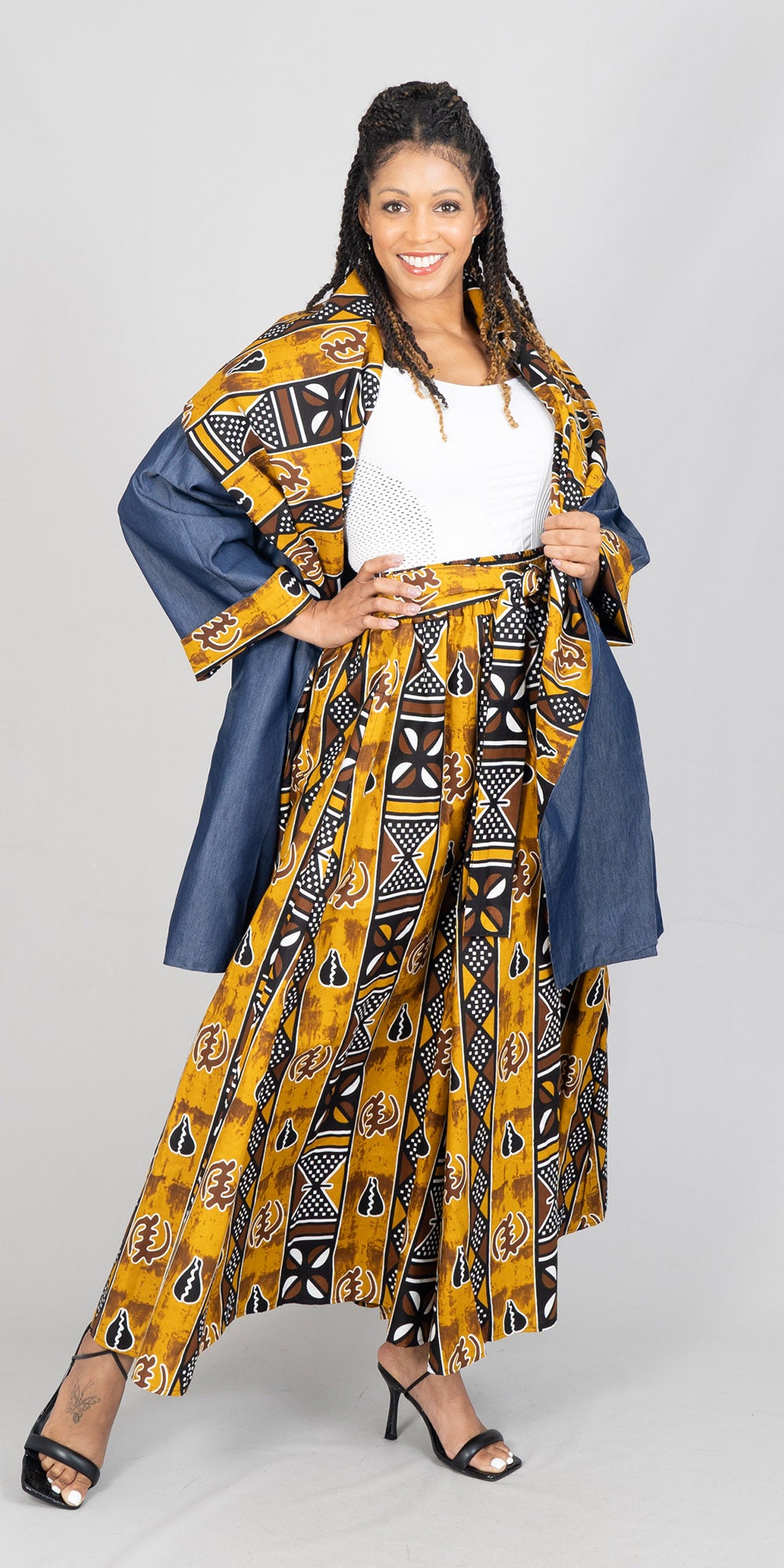 KaraChic 9018PD-587 -  African Print and Denim Reversible Jacket