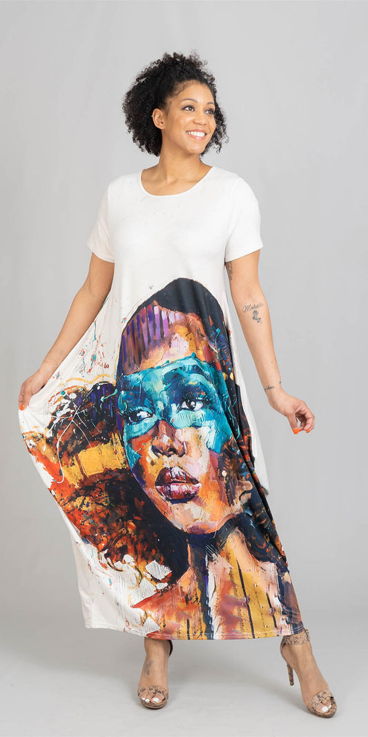 KaraChic - CHH22161 - Face Print Knit Maxi Dress
