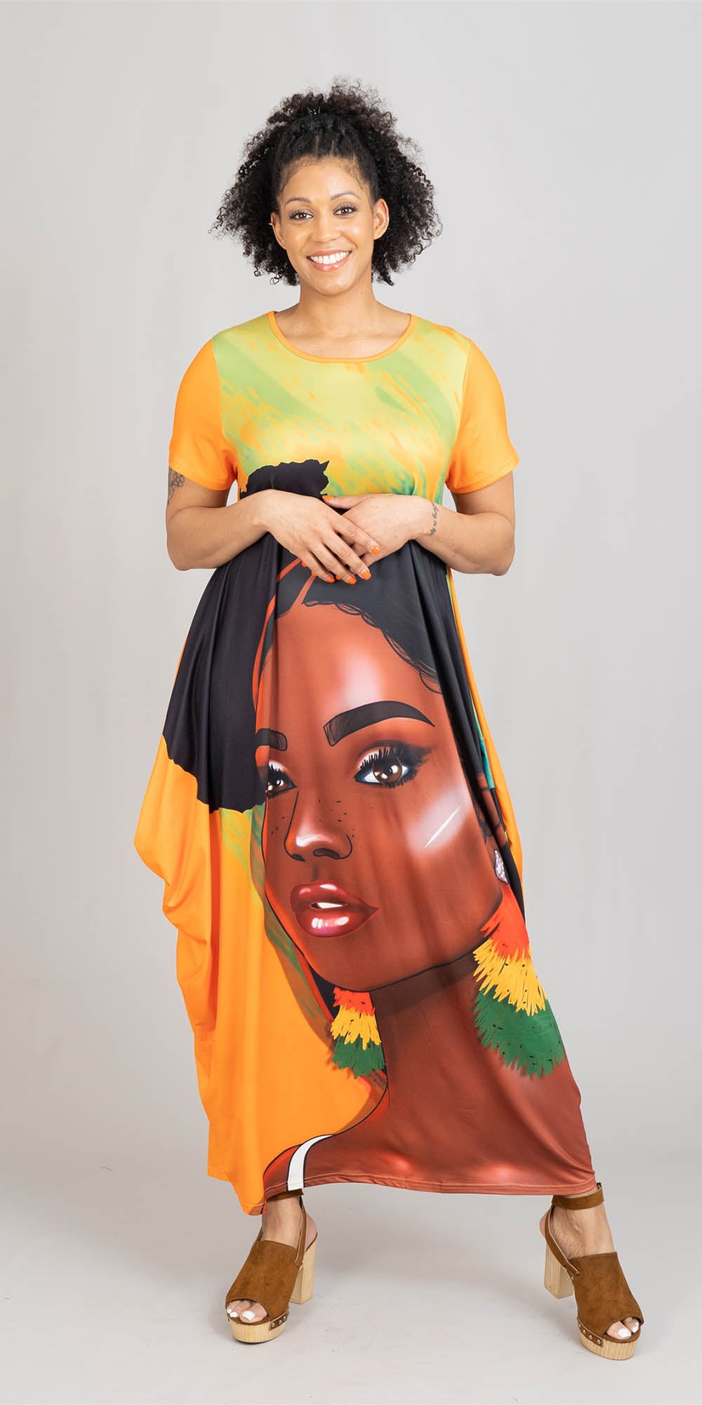 KaraChic - CHH22162 - Face Print Knit Maxi Dress