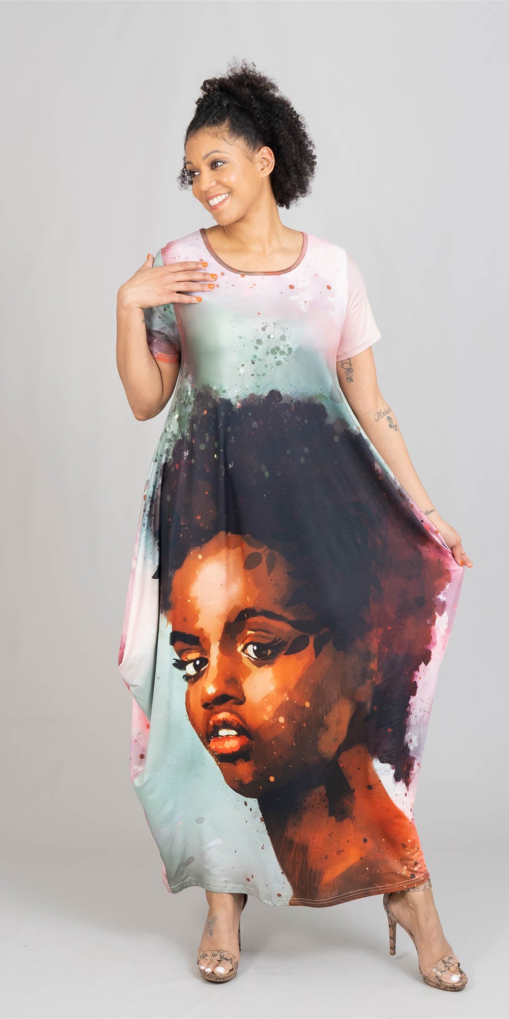 KaraChic - CHH22164 - Face Print Knit Maxi Dress