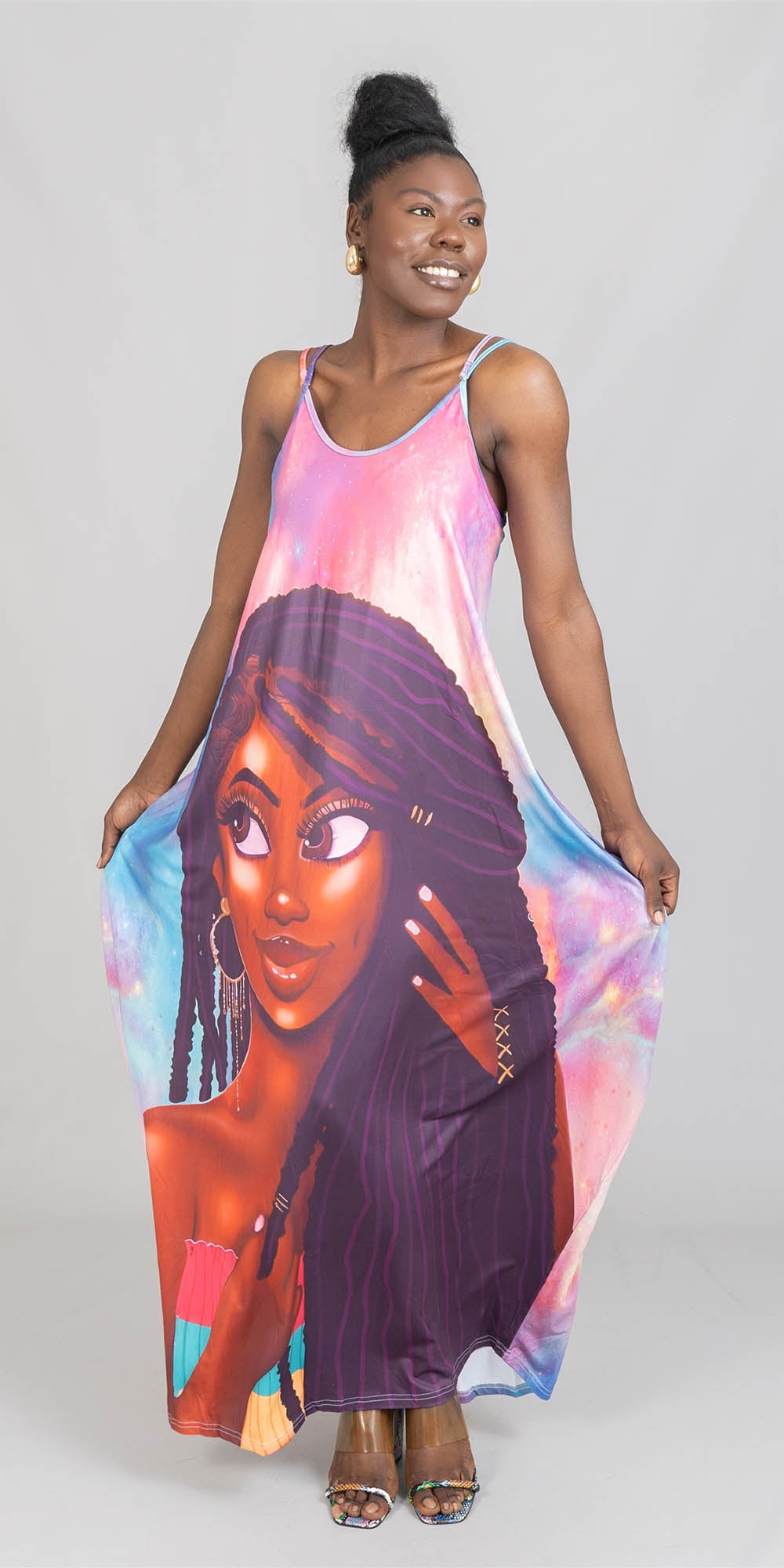KaraChic - CHH23012 - Sleeveless Face Print Knit Maxi Dress
