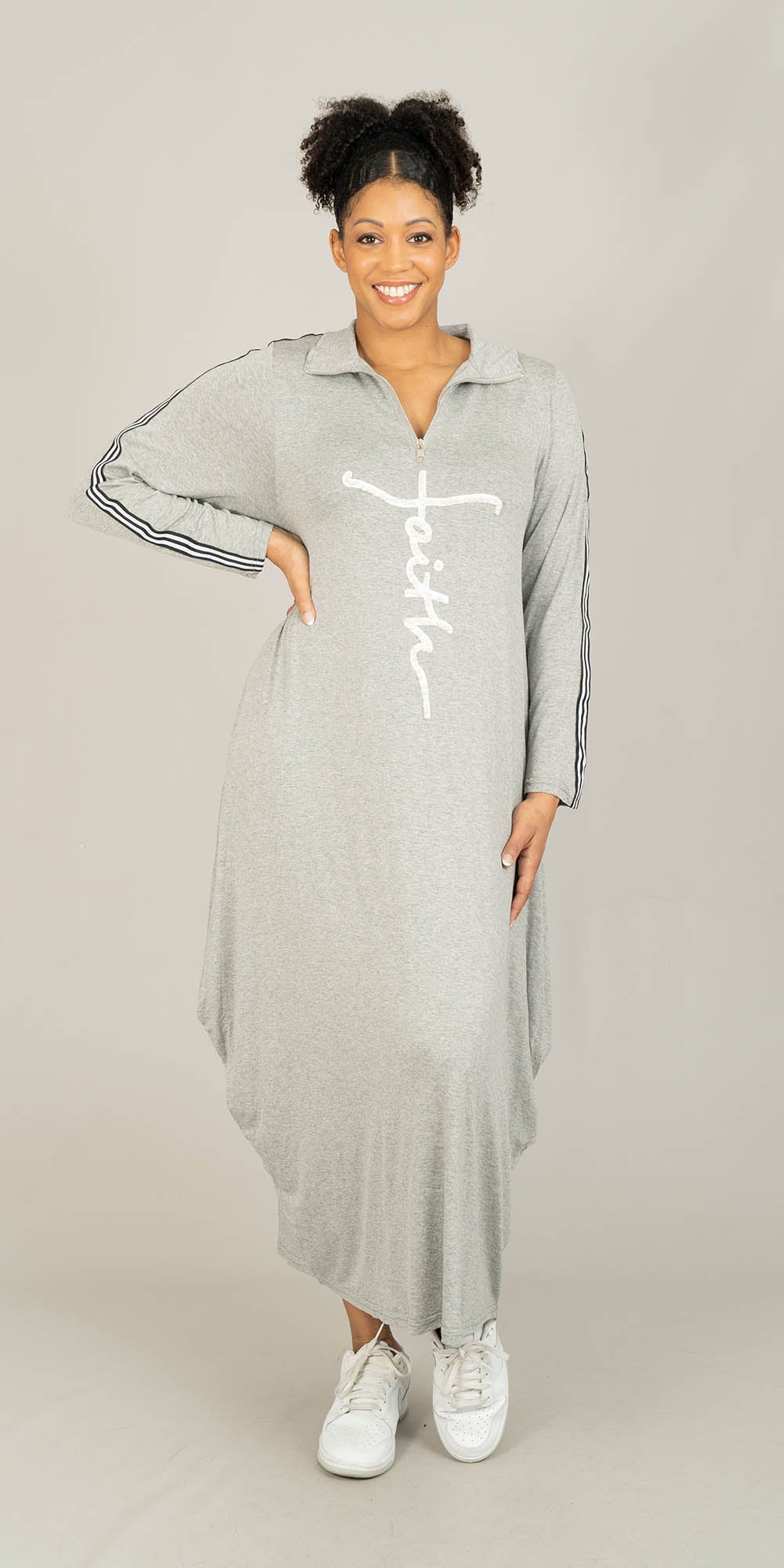 KaraChic CHH23052LS - Grey - Faith Pearl Embellished Knit Maxi Dress