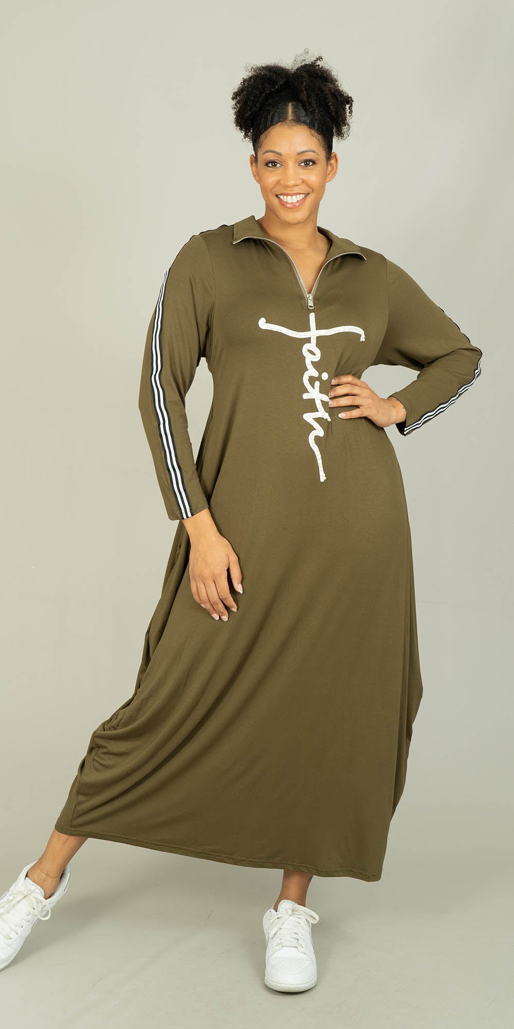 KaraChic CHH23052LS - Olive - Faith Pearl Embellished Knit Maxi Dress