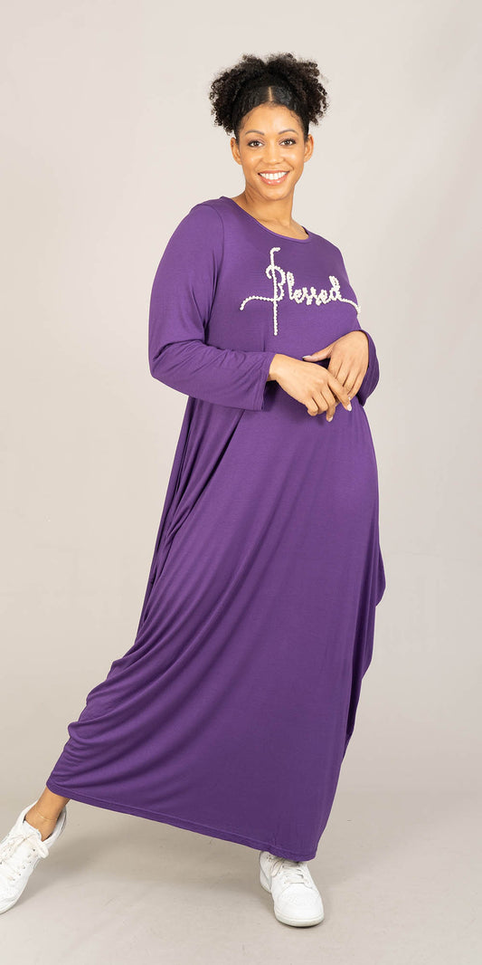 KaraChic CHH23053LS - Purple - Blessed Pearl Embellished Knit Maxi Dress