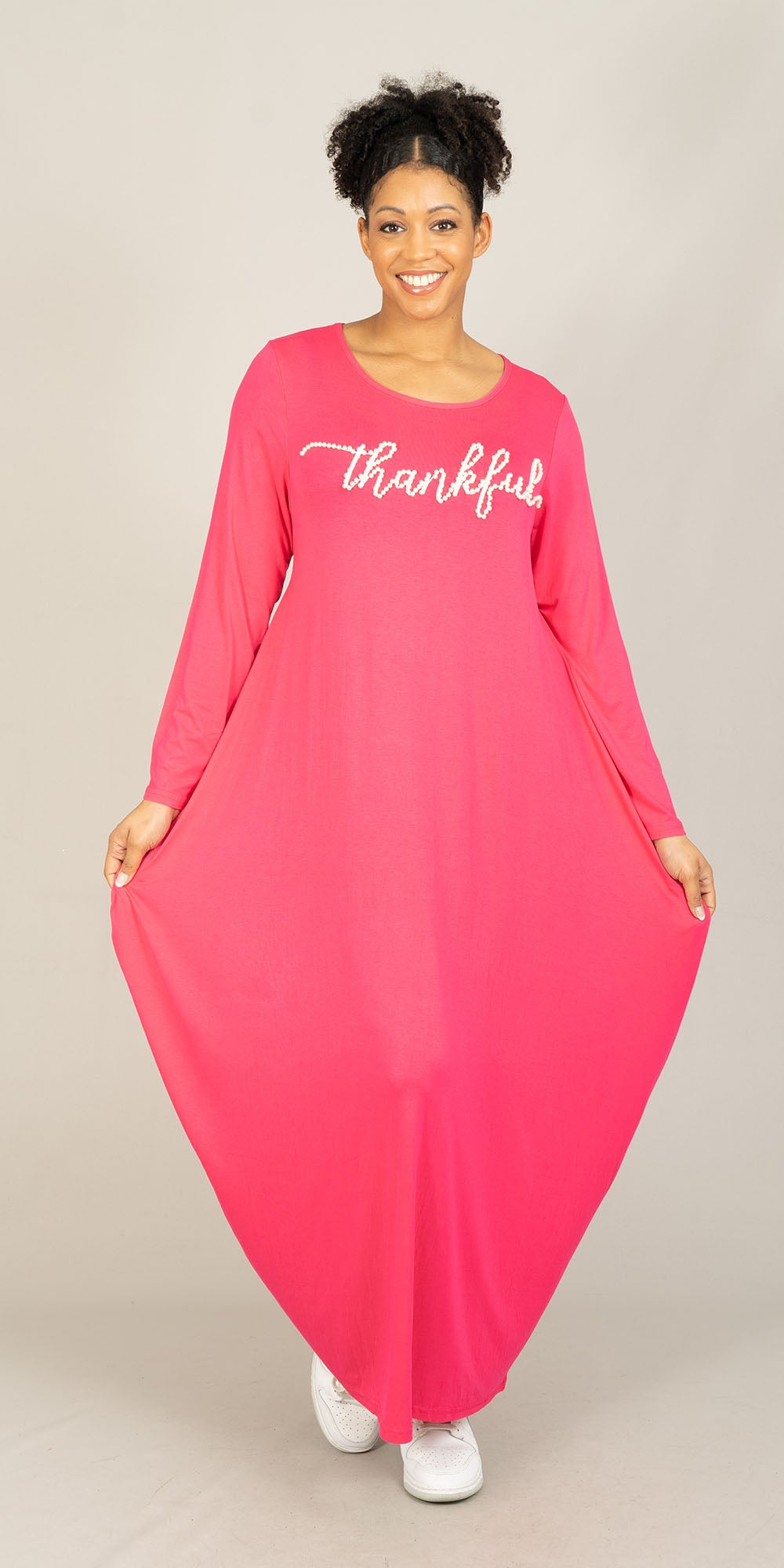 KaraChic CHH23054LS - Fuchsia - Thankful Pearl Embellished Knit Maxi Dress