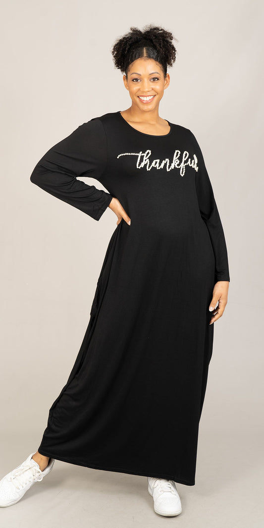 KaraChic CHH23054LS - Black - Thankful Pearl Embellished Knit Maxi Dress