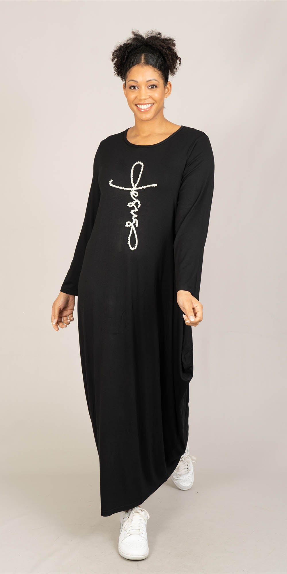 KaraChic CHH23055LS - Black - Pearl Embellished Knit Maxi Dress