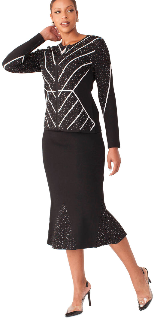 Kayla - 5321 - Black - Rhinestone Embellished Knit 2pc Skirt Set