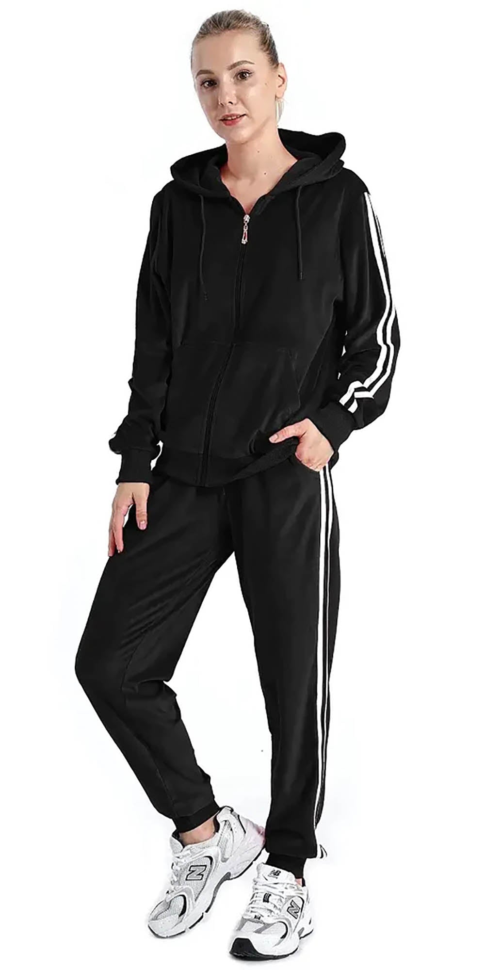 Lee Hanton LJS201X - Black - Stripe Trim Velour PlusSize 2pc Jog Set