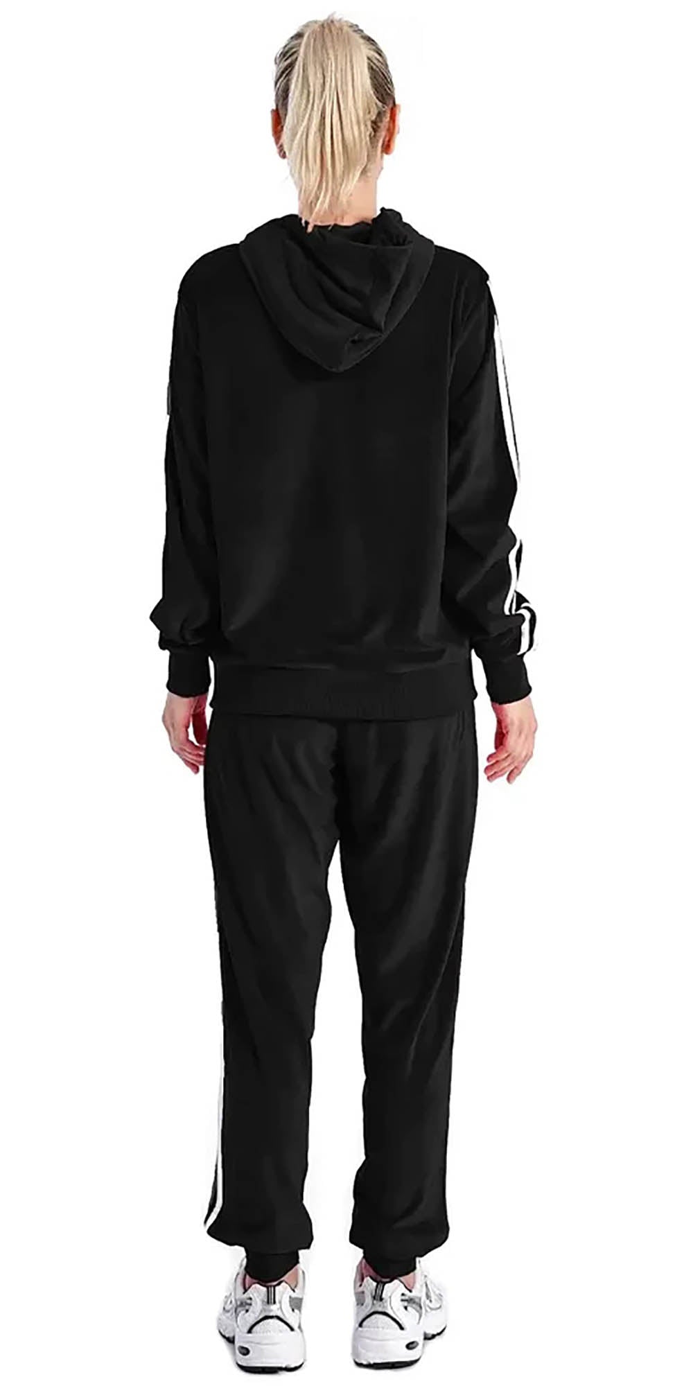 Lee Hanton LJS201X - Black - Stripe Trim Velour PlusSize 2pc Jog Set