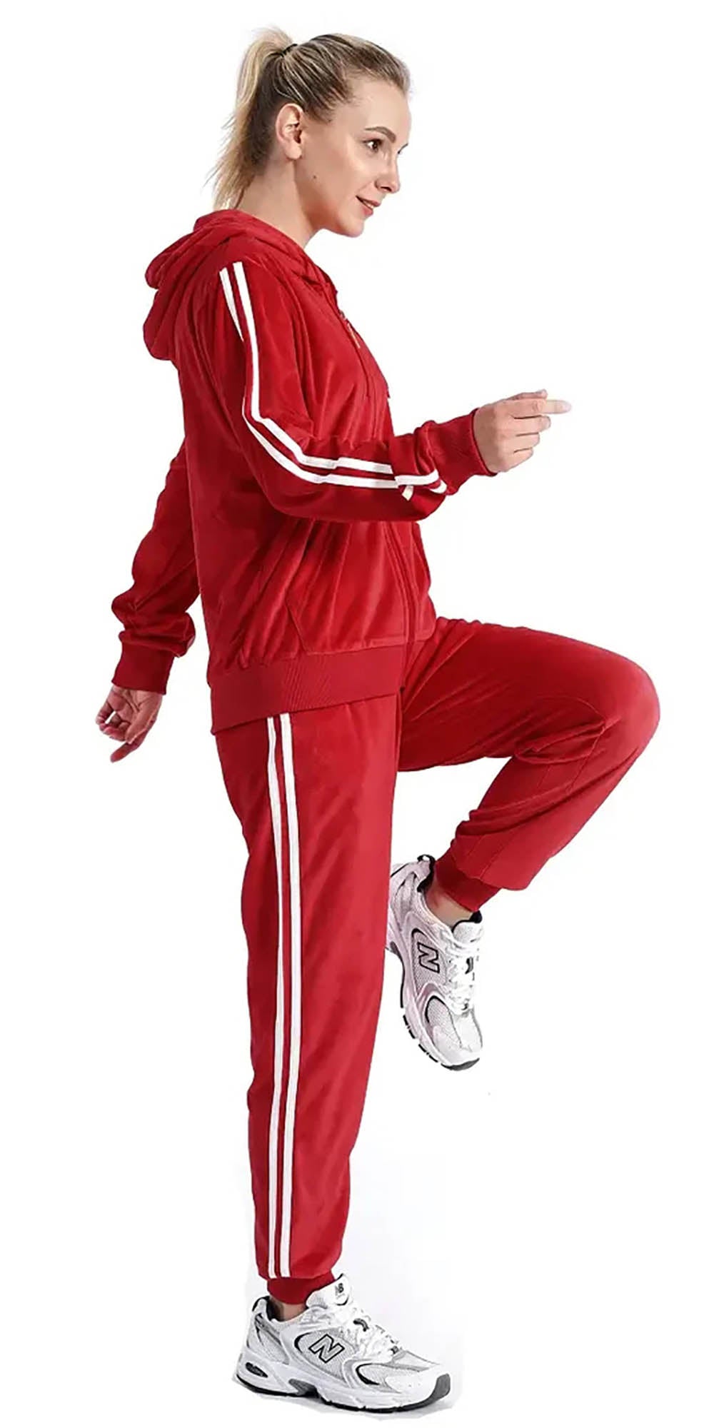 Lee Hanton LJS201X - Brick Red - Stripe Trim Velour PlusSize 2pc Jog Set