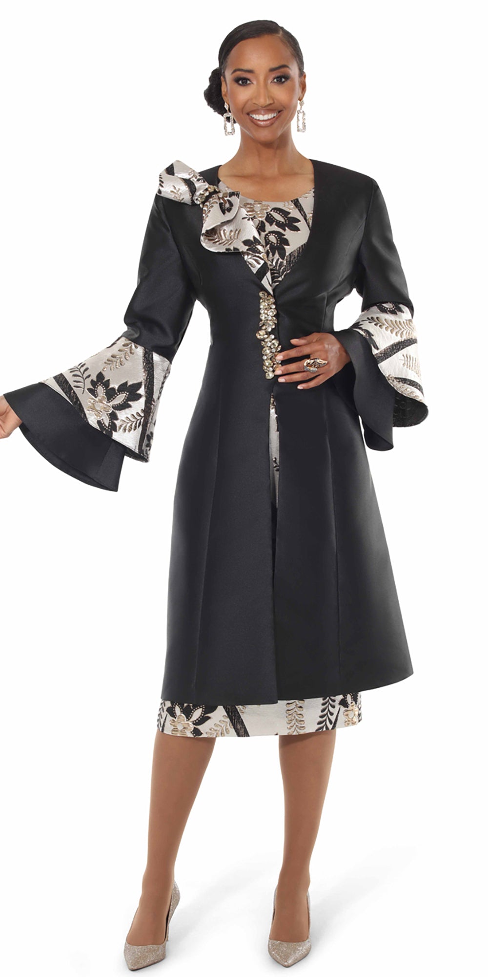 Lisa Rene 229YJ - Black Multi - 2 pc Brocade Dress and Jacket Set