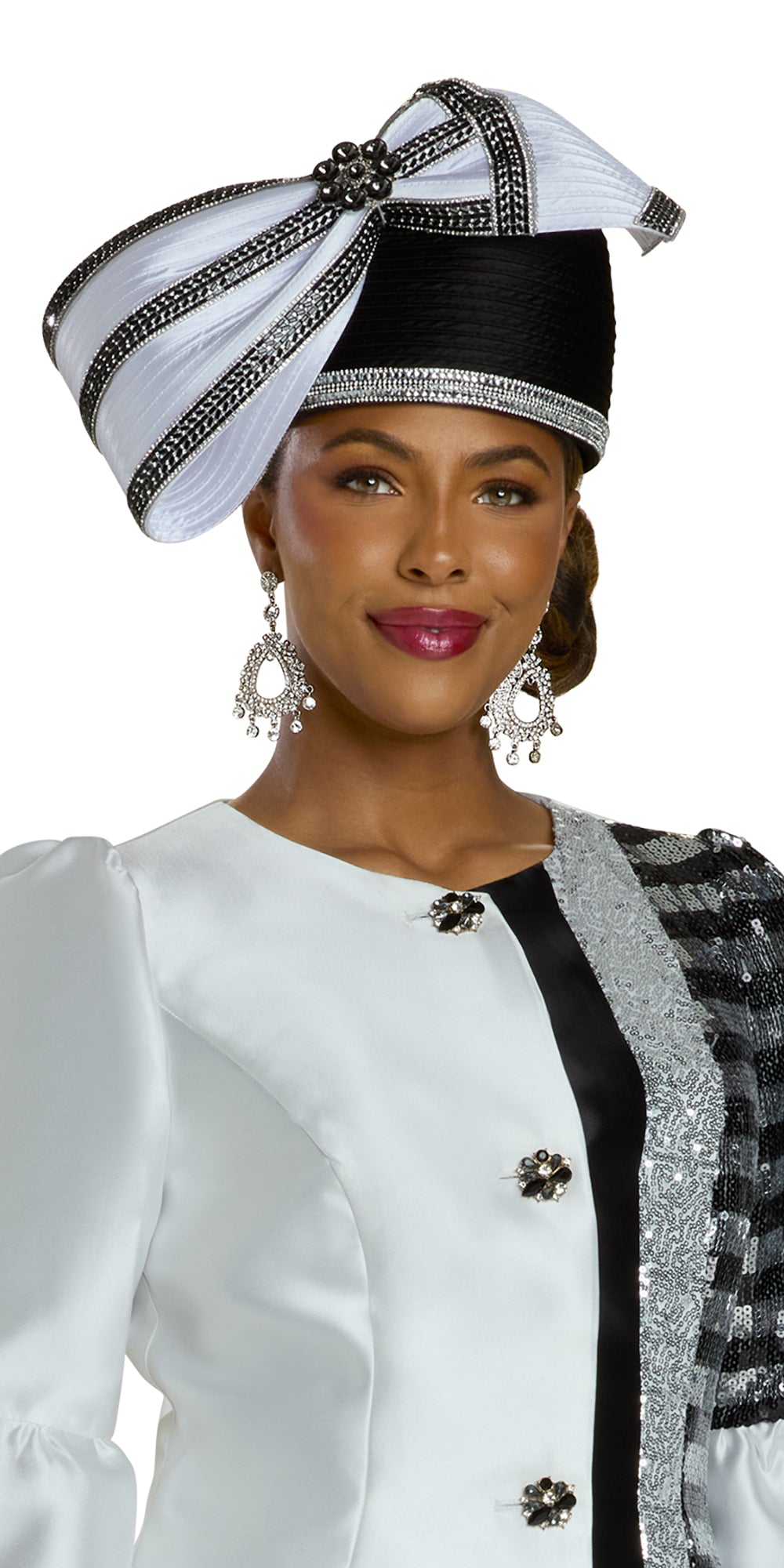 Lisa Rene 66351 - White Black - 2 pc Silver Trim Jacket and Skirt Set