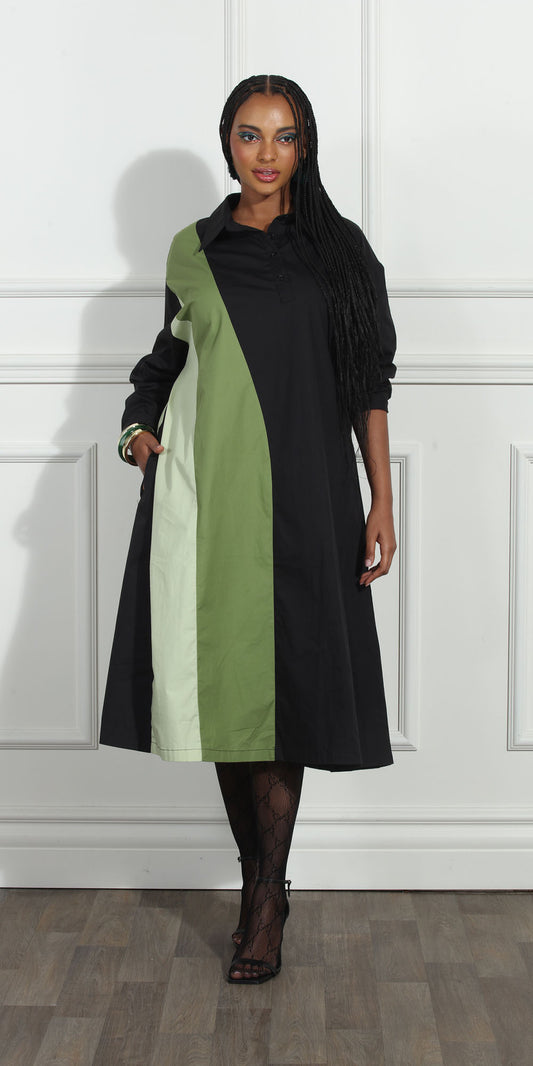 Luxe Moda LM246 - Black Lime - Color-block Dress