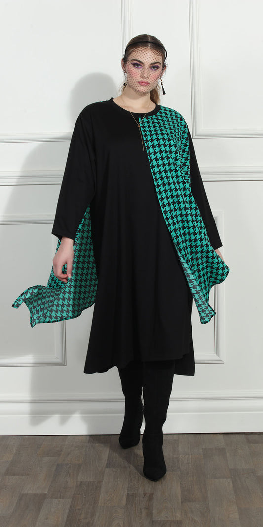 Luxe Moda LM247 - Black Green - Houndstooth Two-tone Dress