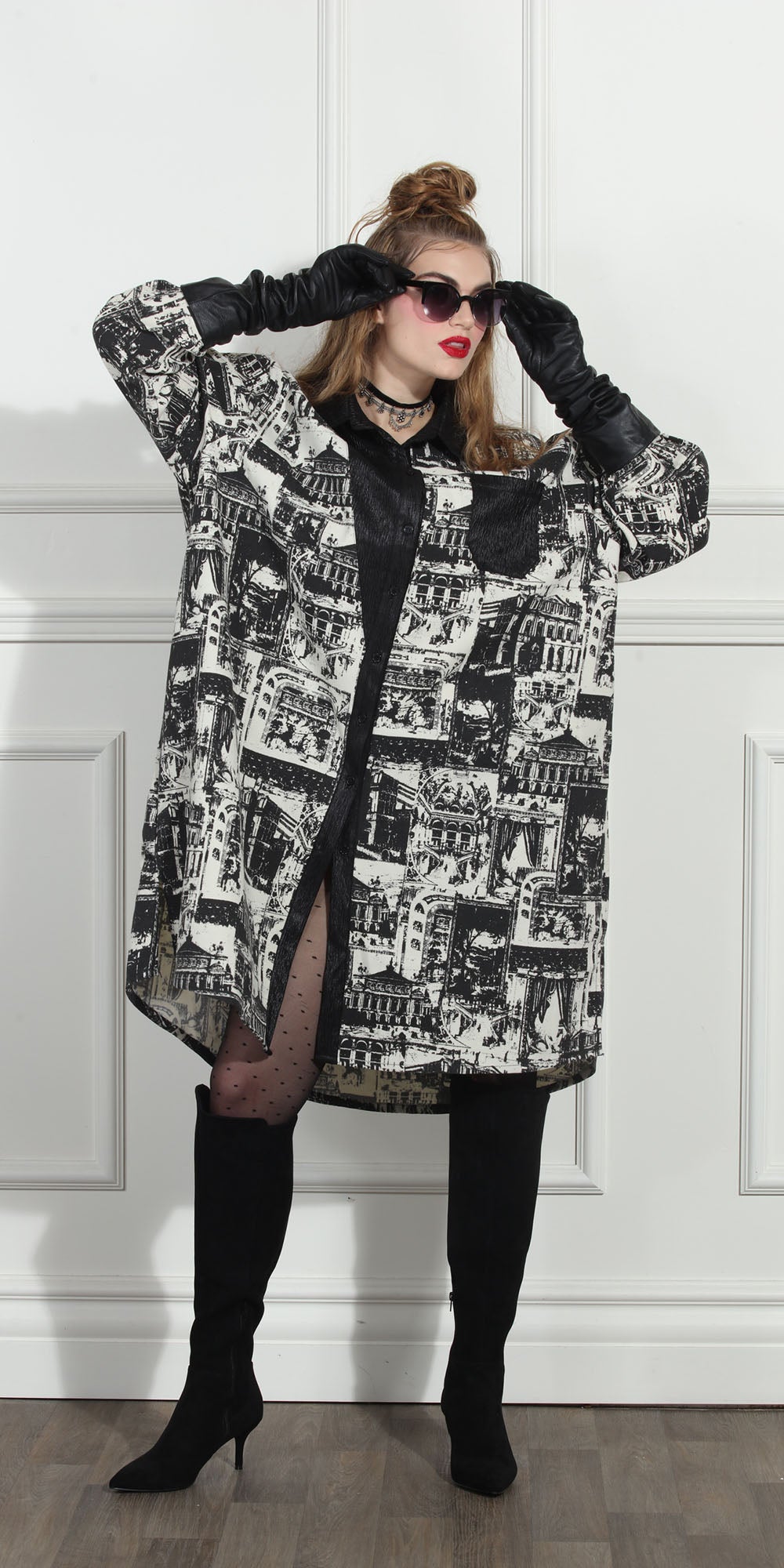 Luxe Moda - Beige Black - LM249 Print Coat