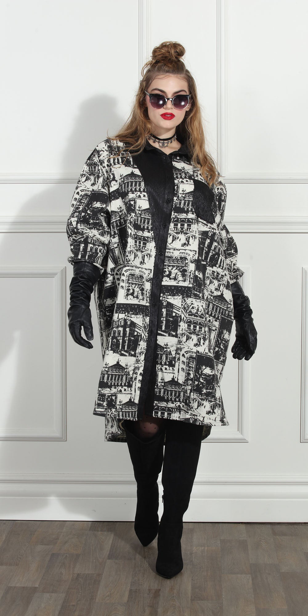 Luxe Moda - Beige Black - LM249 Print Coat